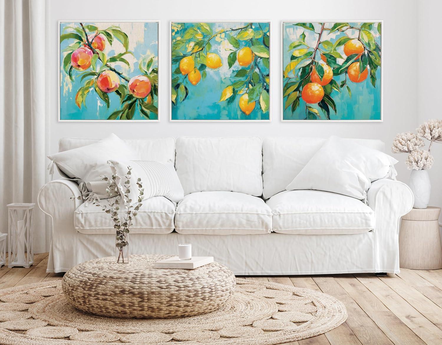 Beaded White Framed Lemon Tree Canvas Wall Art, 30x30