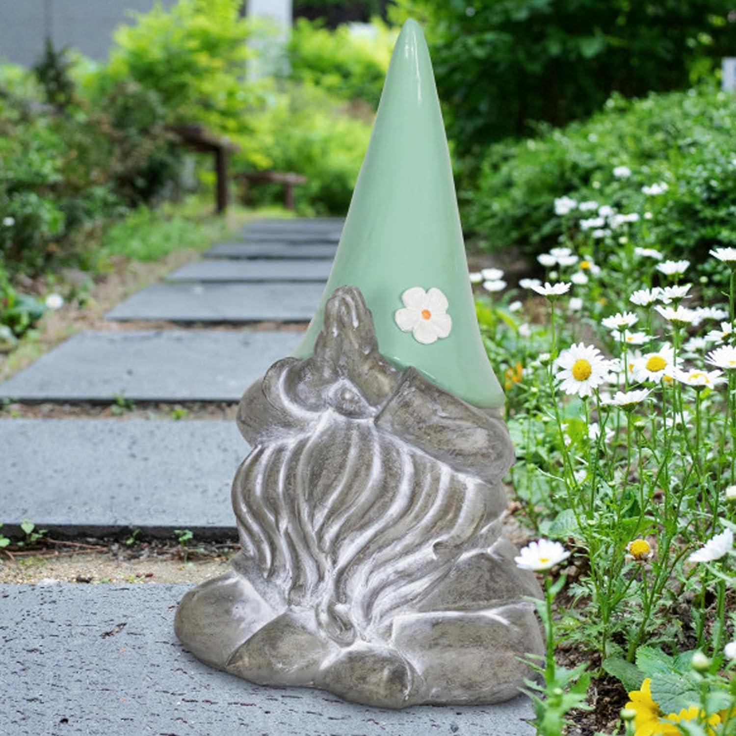 Solar Powered Resin Meditating Gnome with LED Hat, 11 Inch