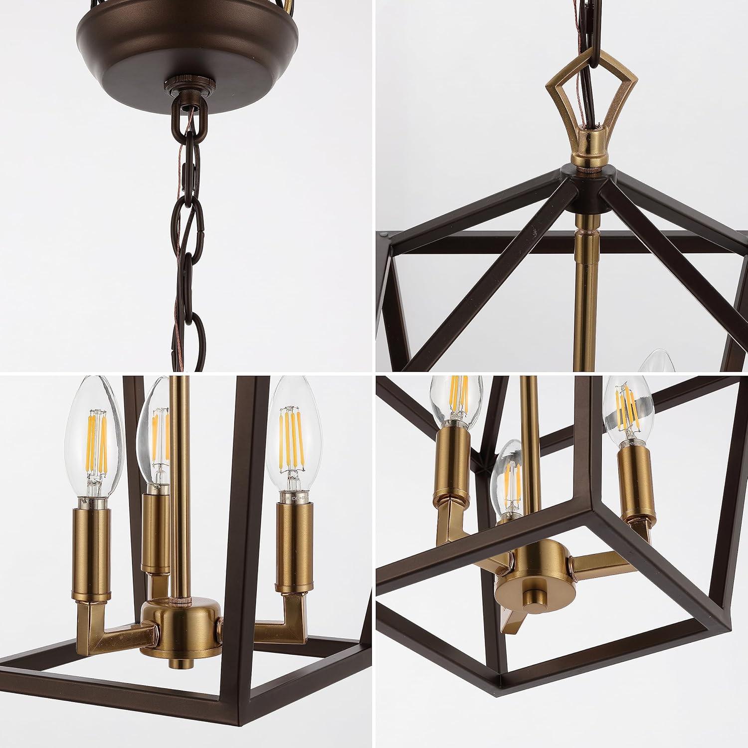 Ojai 10" 3-Light Iron Classic Modern Lantern LED Pendant, Oil Rubbed Bronze/Brass Gold
