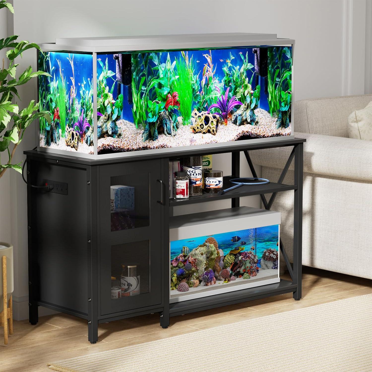 Tucker Murphy Pet™ Fish Tank Stand - 55-75 Gallon Wooden Aquarium Stand With Storage Cabinet For Fish Tank Accessories - 770 LBS Capacity, 51"X19.6"X35"H