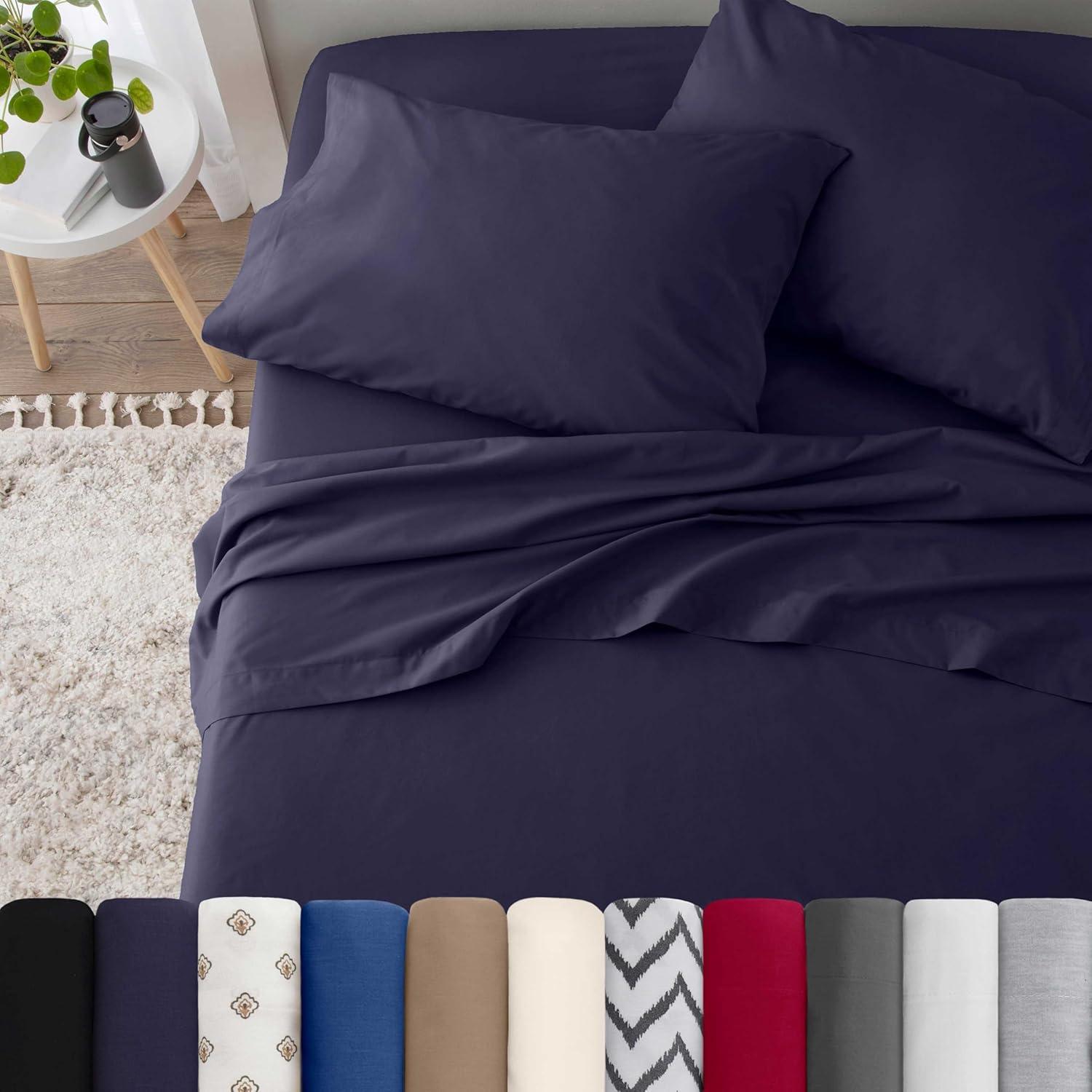 Navy Twin Cotton Polyester Percale Sheet Set