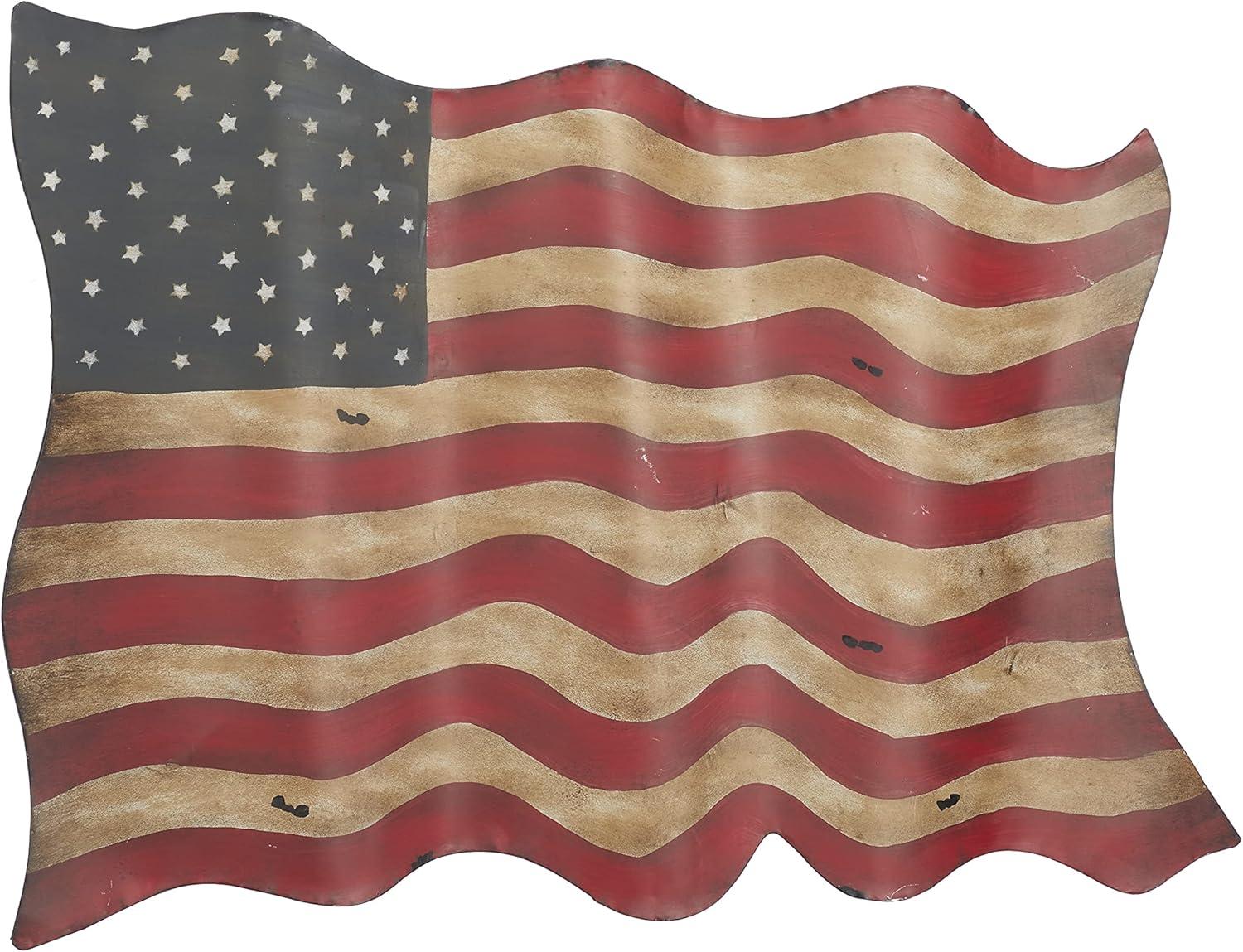 DecMode Vintage Red Metal American Flag Inspired Wall Décor, 41"W x 27"H