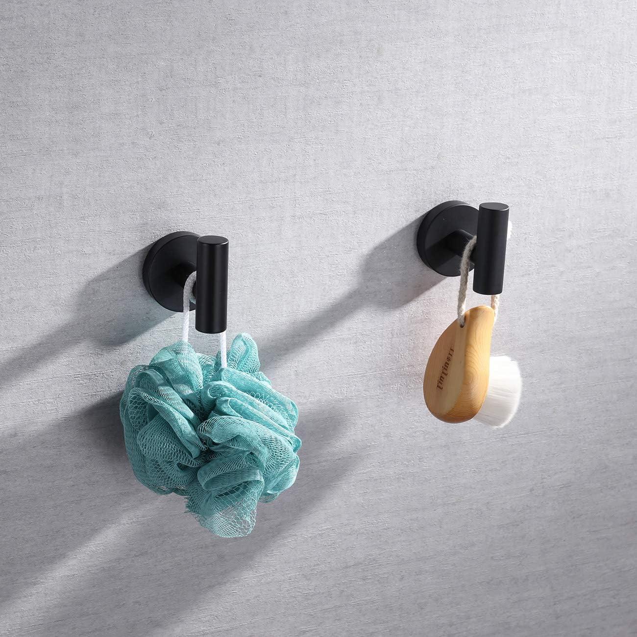 2 Pack Towel Hooks, Matte Black SUS304 Stainless Steel Coat Robe Clothes Hook Modern Wall Hook Holder for Bathroom Kitchen Garage Hotel Wall Mounted