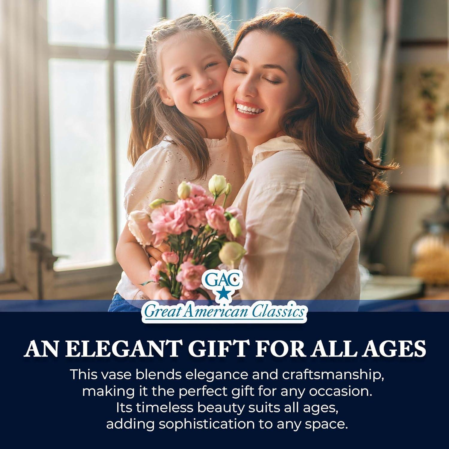 GAC Mouth-Blown Crystal Flower Vase - 10" Elegant Decorative Centerpiece for Table, Dining, Home Decor, & Weddings. Ideal for Floral Arrangements, Modern Crystal Design, Glass Vase for Living Room