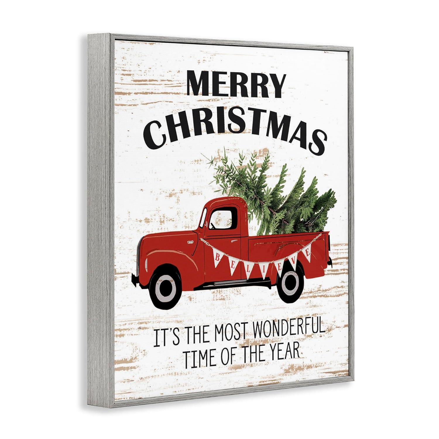 Stupell Industries Christmas Most Wonderful Time Vintage Truck, 24 x 30,Design by Lettered and Lined