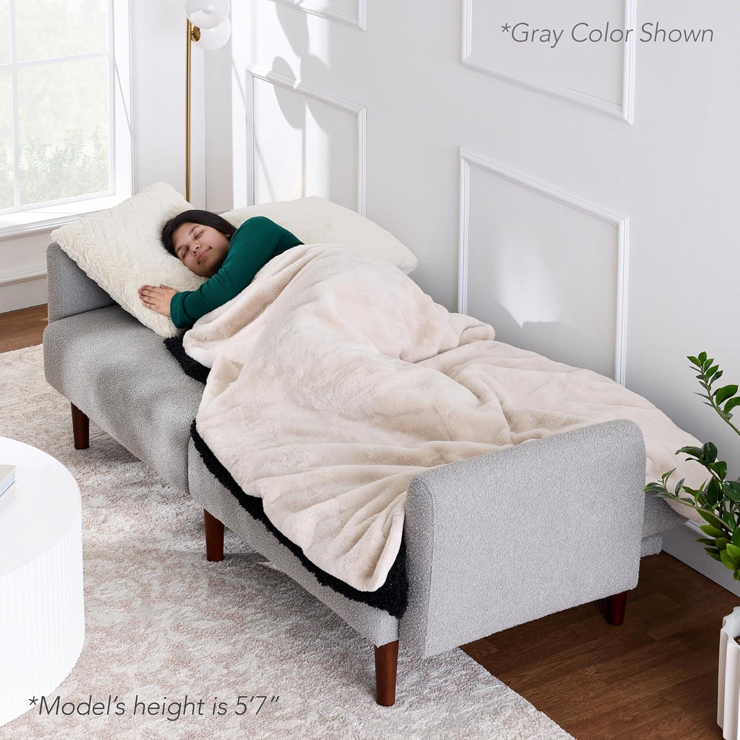 Best Choice Products Curved Convertible Futon, Boucle Fabric Split-Back Sleeper Bed - Ivory