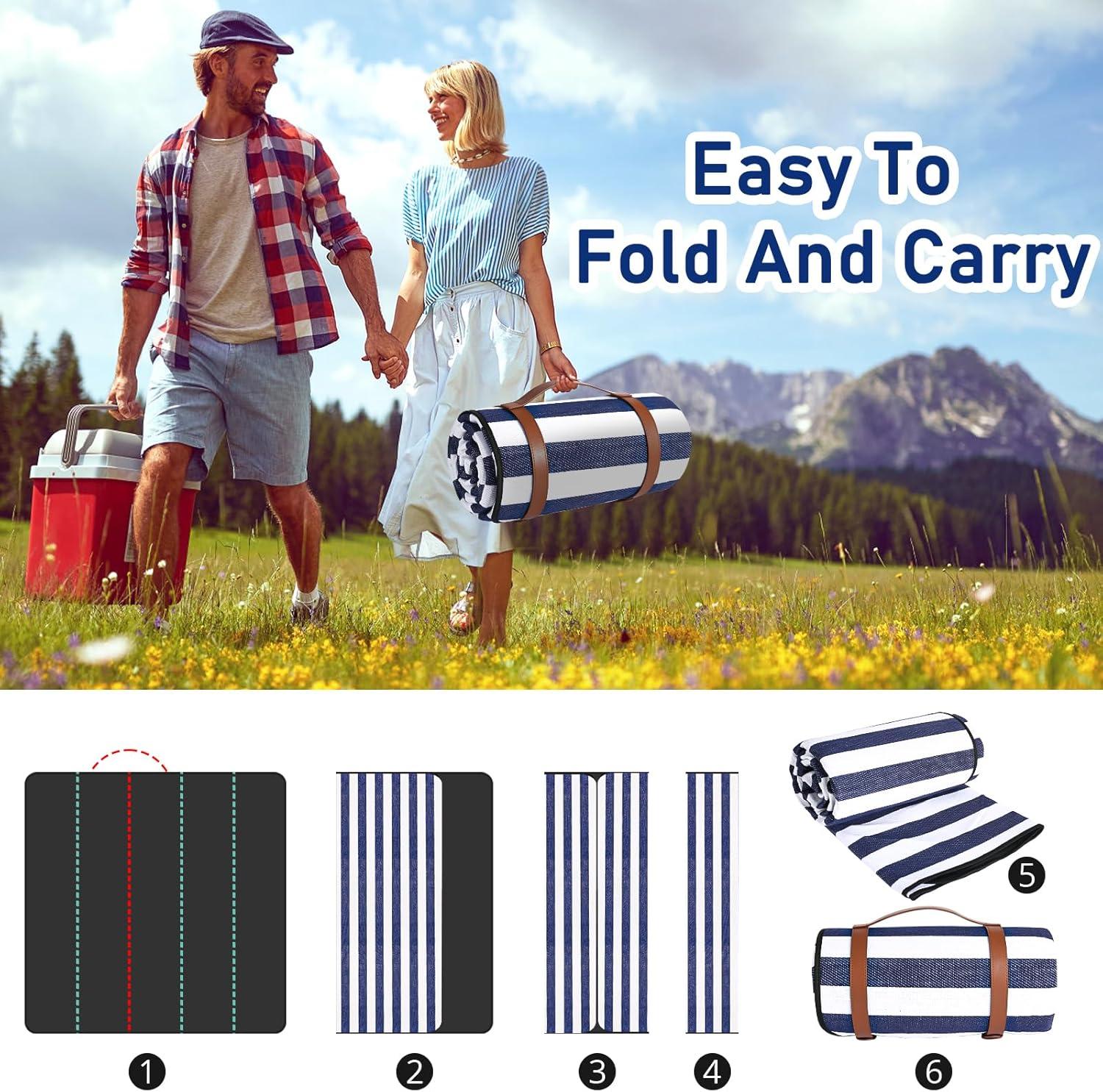 AOUNQ Extra Large 80"x 80" Picnic Blanket,Waterproof and Foldable Beach Blanket,3-Layer Outdoor Blanket for Camping Grass Lawn Park Accessories