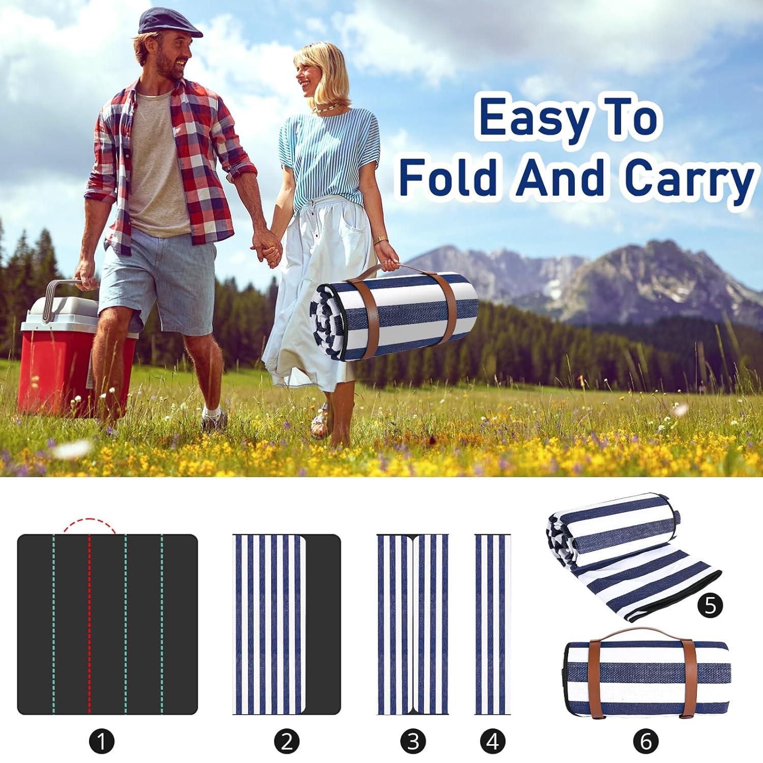 AOUNQ Extra Large 80"x 80" Picnic Blanket,Waterproof and Foldable Beach Blanket,3-Layer Outdoor Blanket for Camping Grass Lawn Park Accessories