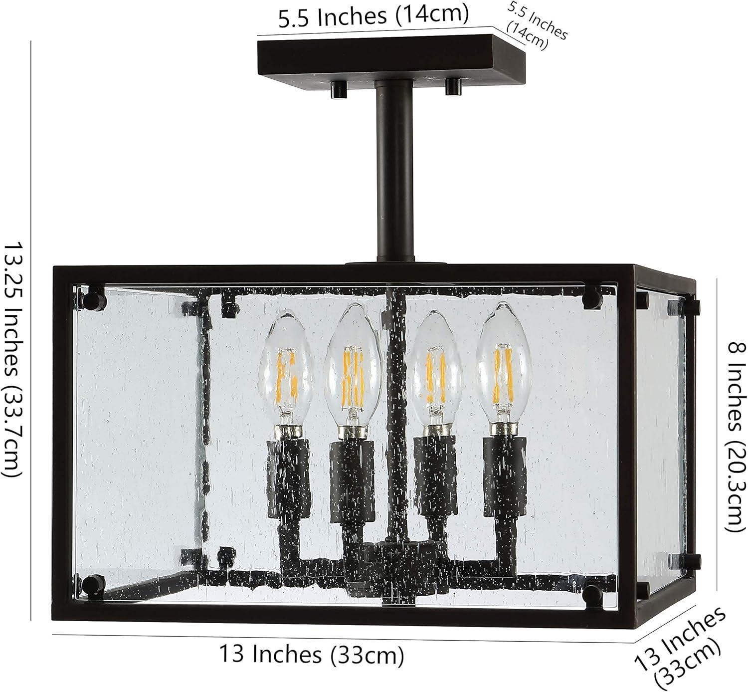 Paysan 13" 4-Light Iron/Seeded Glass Rustic Farmhouse LED Flush Mount, Oil Rubbed Bronze