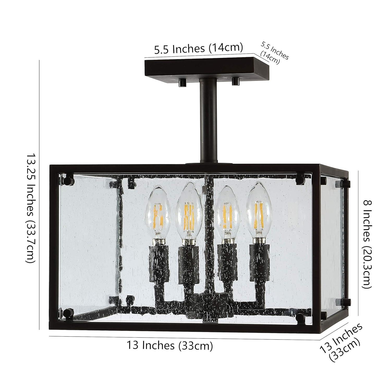Paysan 13" 4-Light Iron/Seeded Glass Rustic Farmhouse LED Flush Mount, Oil Rubbed Bronze