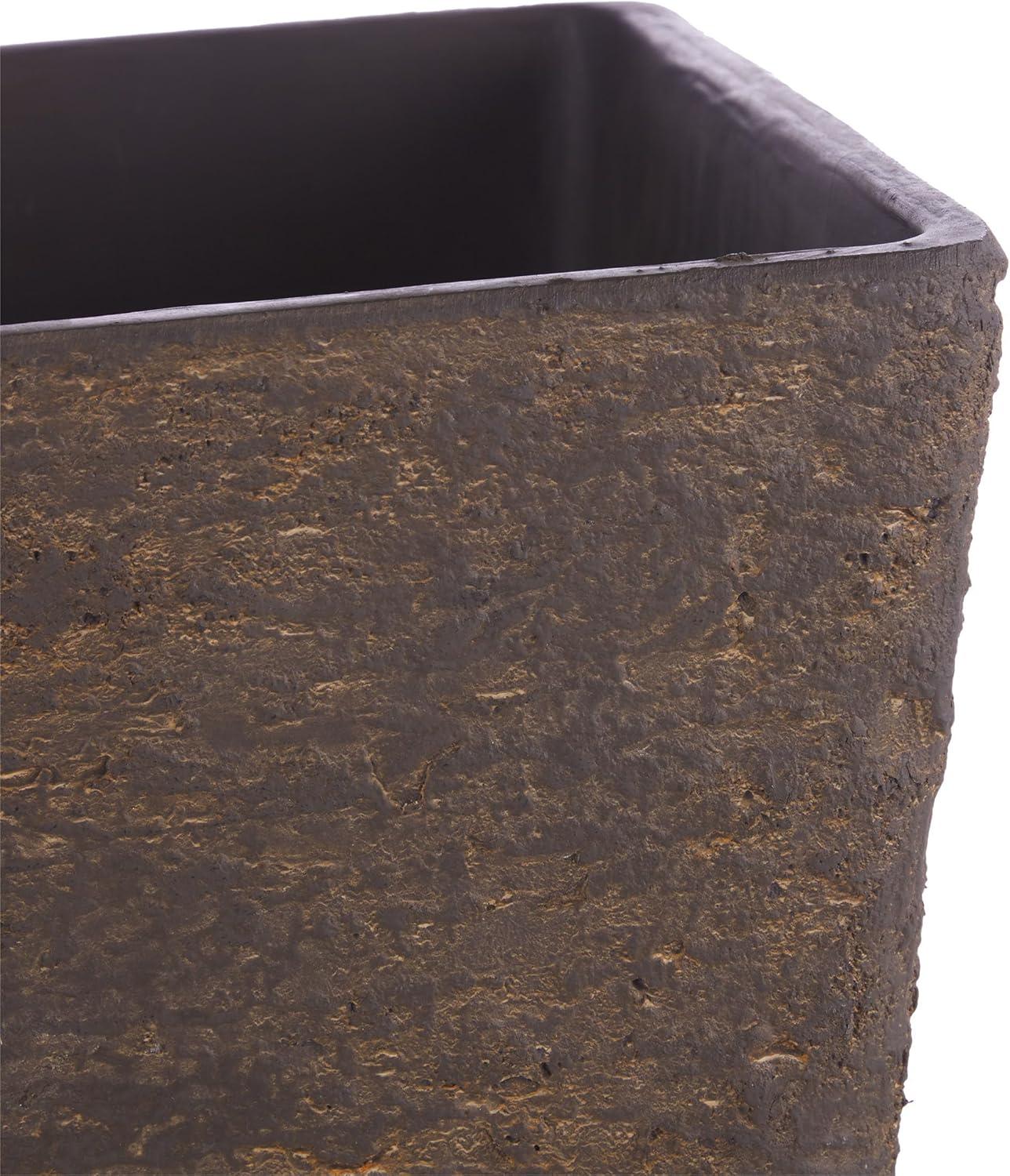 Contemporary Square Stone-Look Planters, Textured Brown, Set of 2