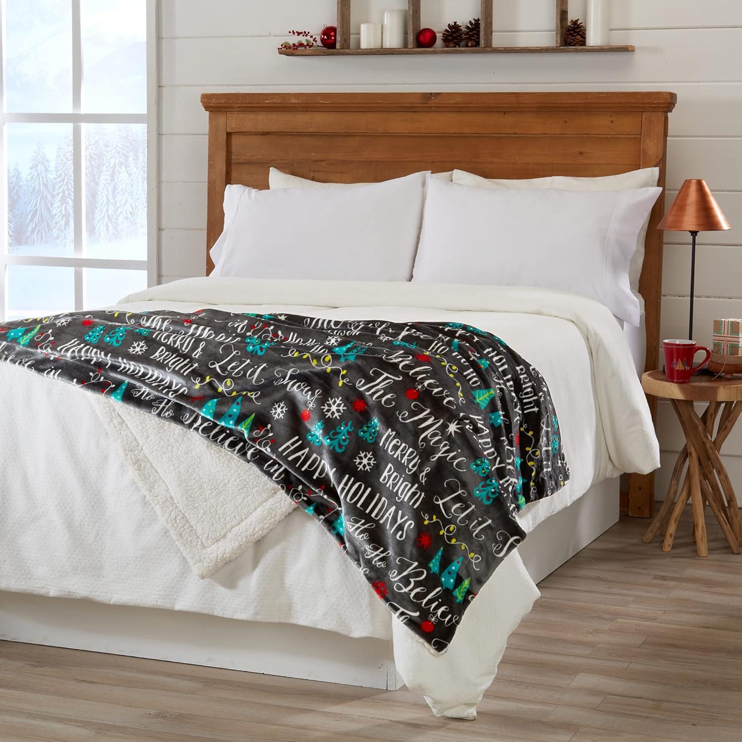 Holiday-Printed Plush Throw Blanket - Great Bay Home