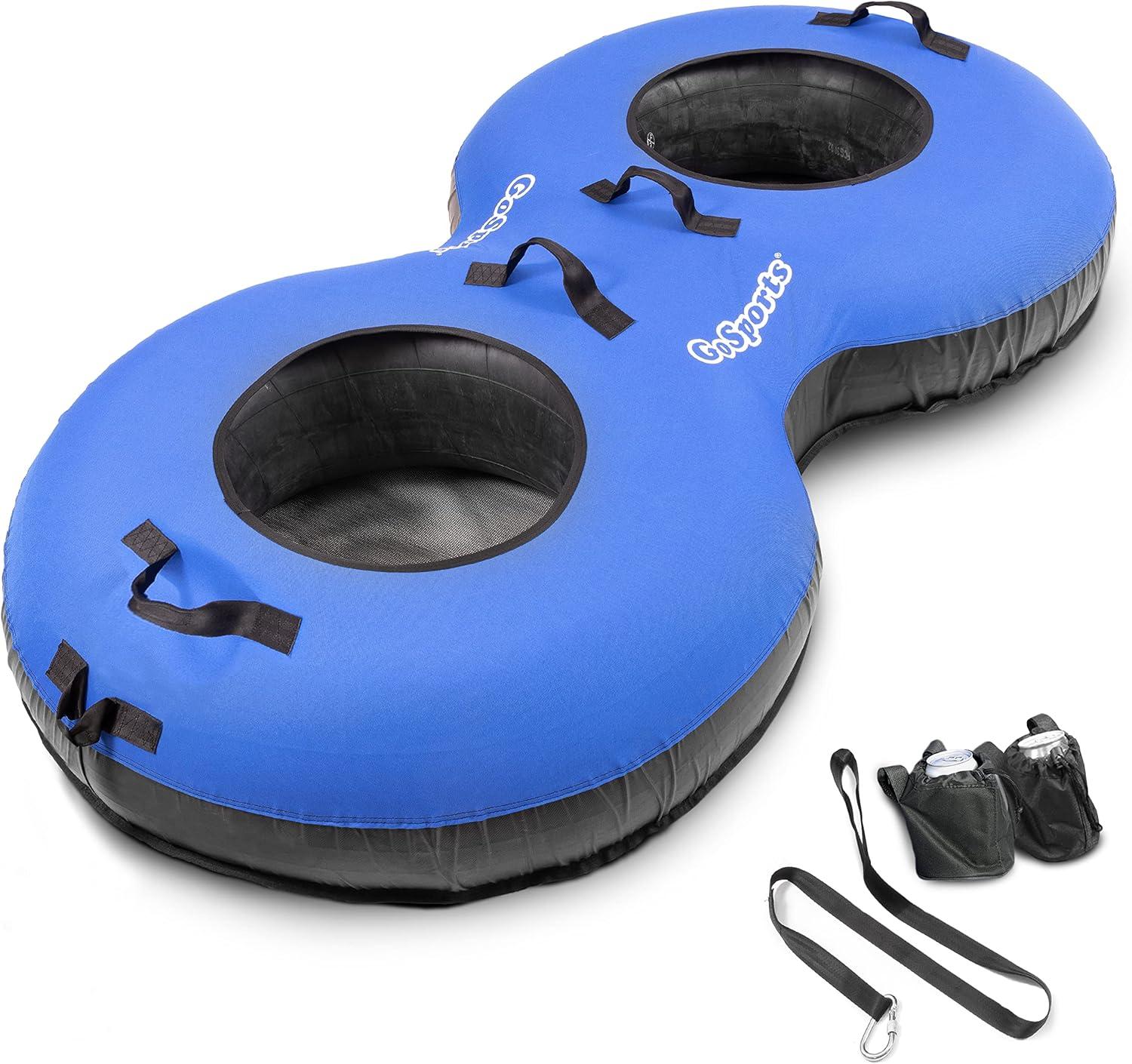 GoSports Heavy-Duty 2 Person Floating River Tube with Premium Canvas Cover-Commercial Grade Double River Tube-Blue