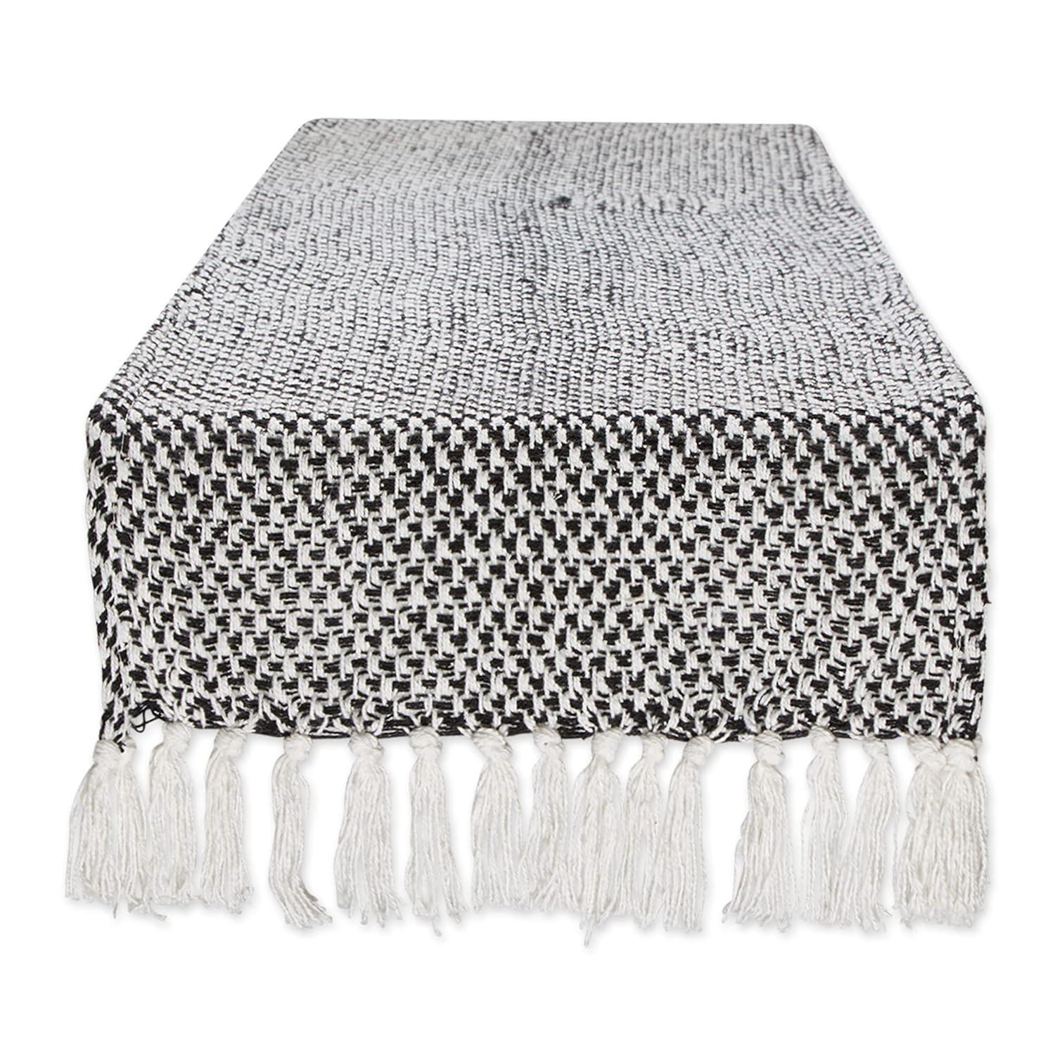 Design Imports  Woven Jacquard Fringe Table Runner, Black, 15X72"