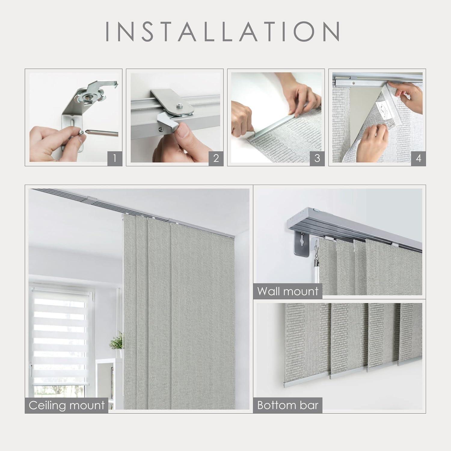 GoDear Design Adjustable Sliding Panel Track Blind 45.8"- 86" W x 96" H, Vertical Blinds, Light Filtering, Peppercorn