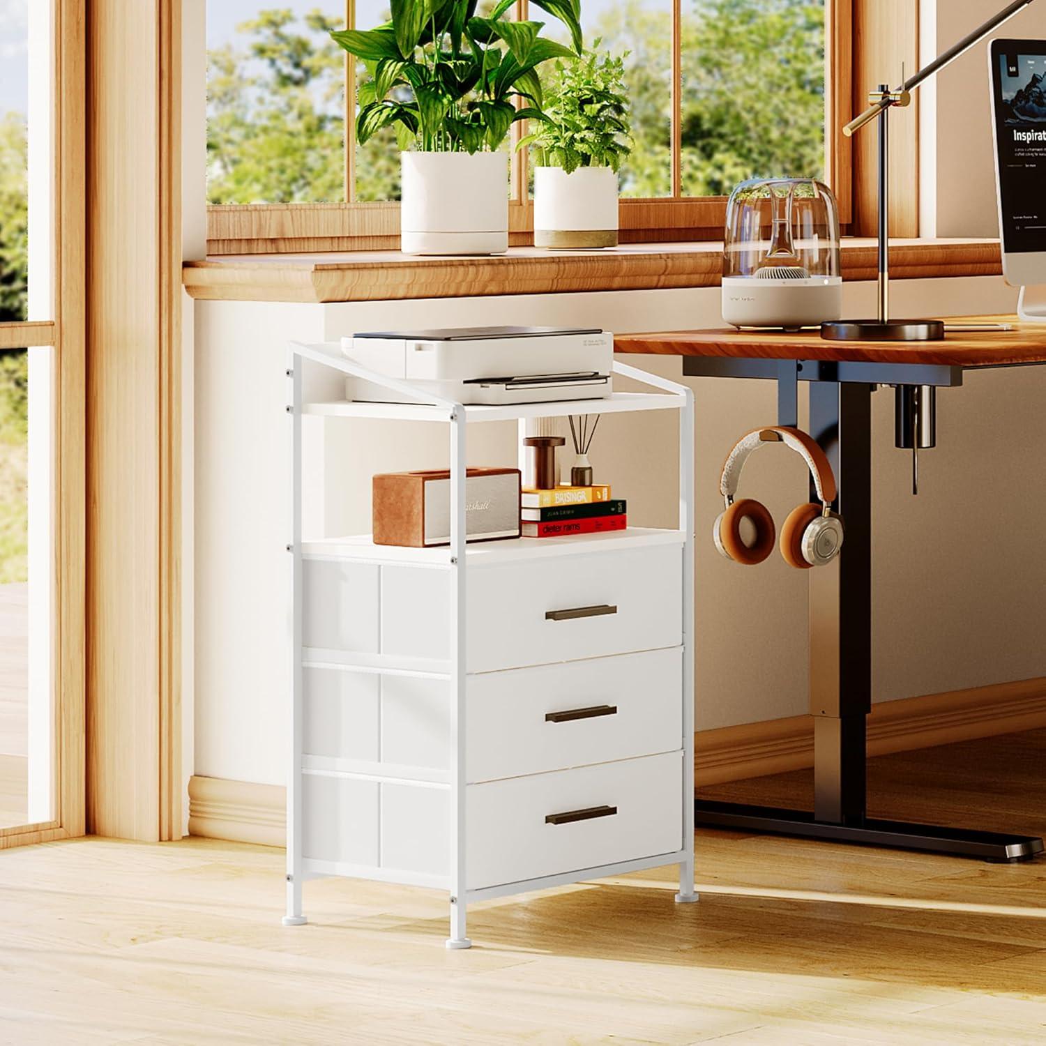 Nightstand Drawer Dresser, Vertical Side Table with Fabric Drawers 3-drawer