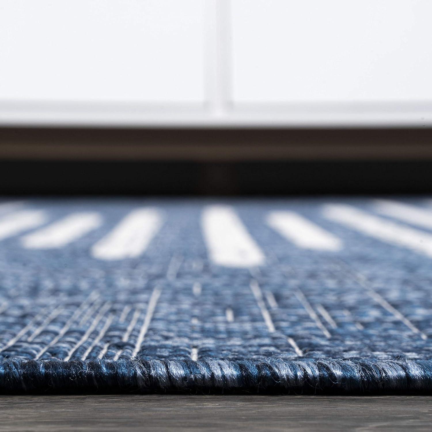 5'x8' Zolak Berber Stripe Geometric Indoor/Outdoor Area Rug, Blue/Ivory - JONATHAN Y