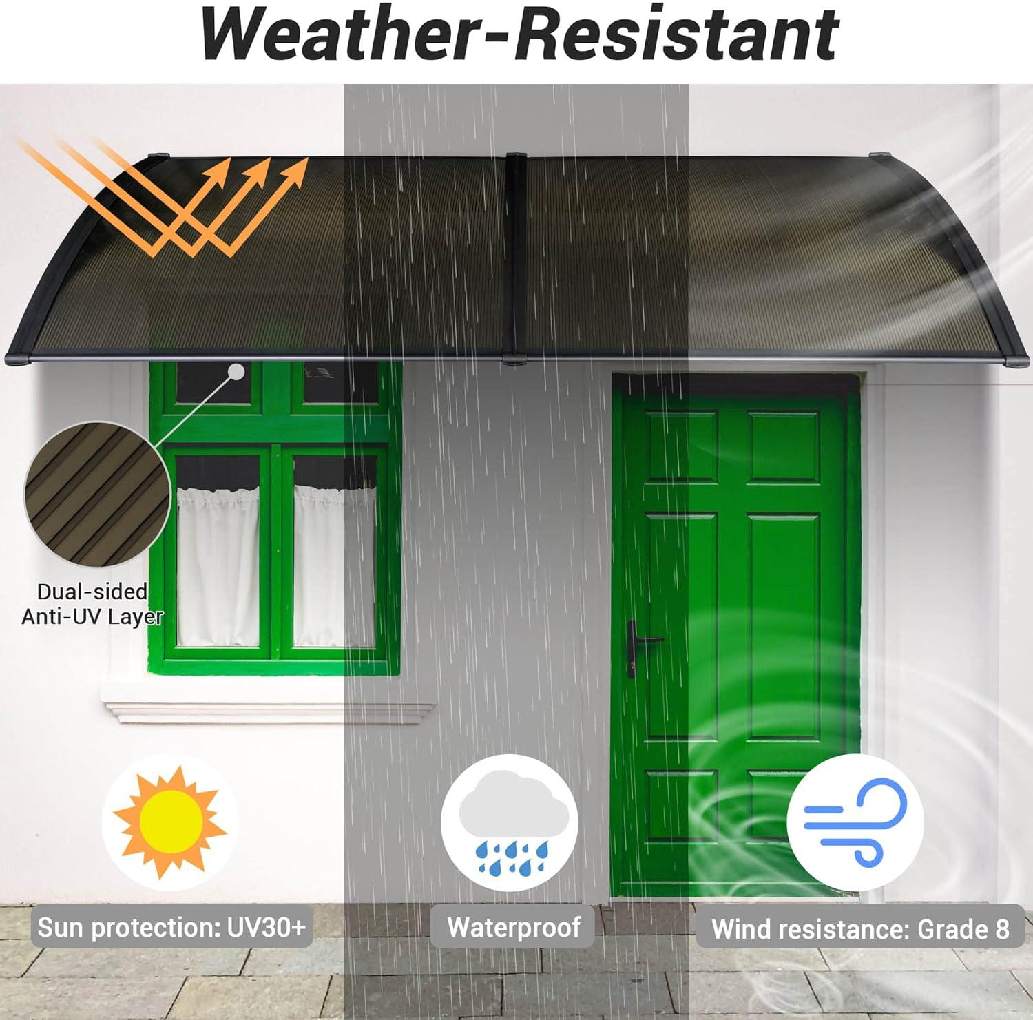 Yescom 80"x40" Brown and Black Polycarbonate Door Window Awning