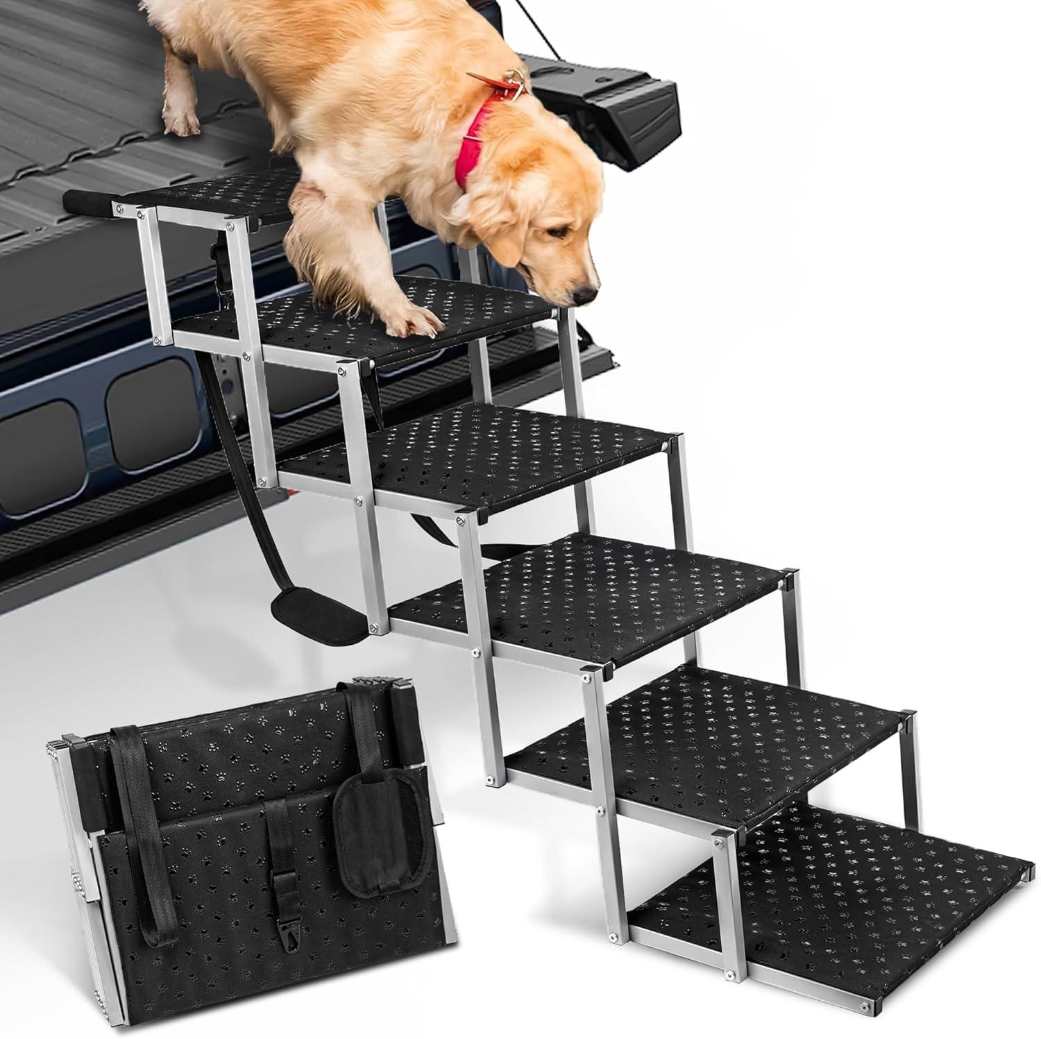 Portable Folding Dog Stairs For Cars, SUV, Trucks, For Large Dogs With Non-Slip Surface, 6 Steps