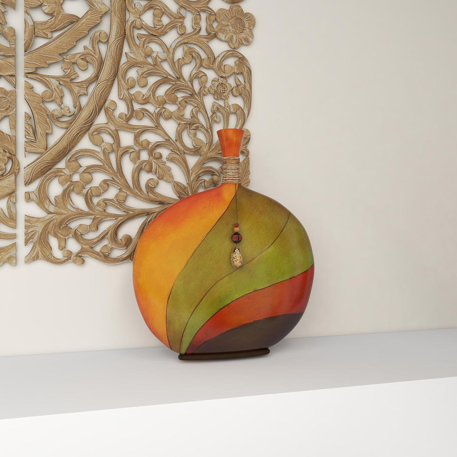 DecMode 20" Abstract Multi Colored Polystone Vase with Wrapped Beaded Accent