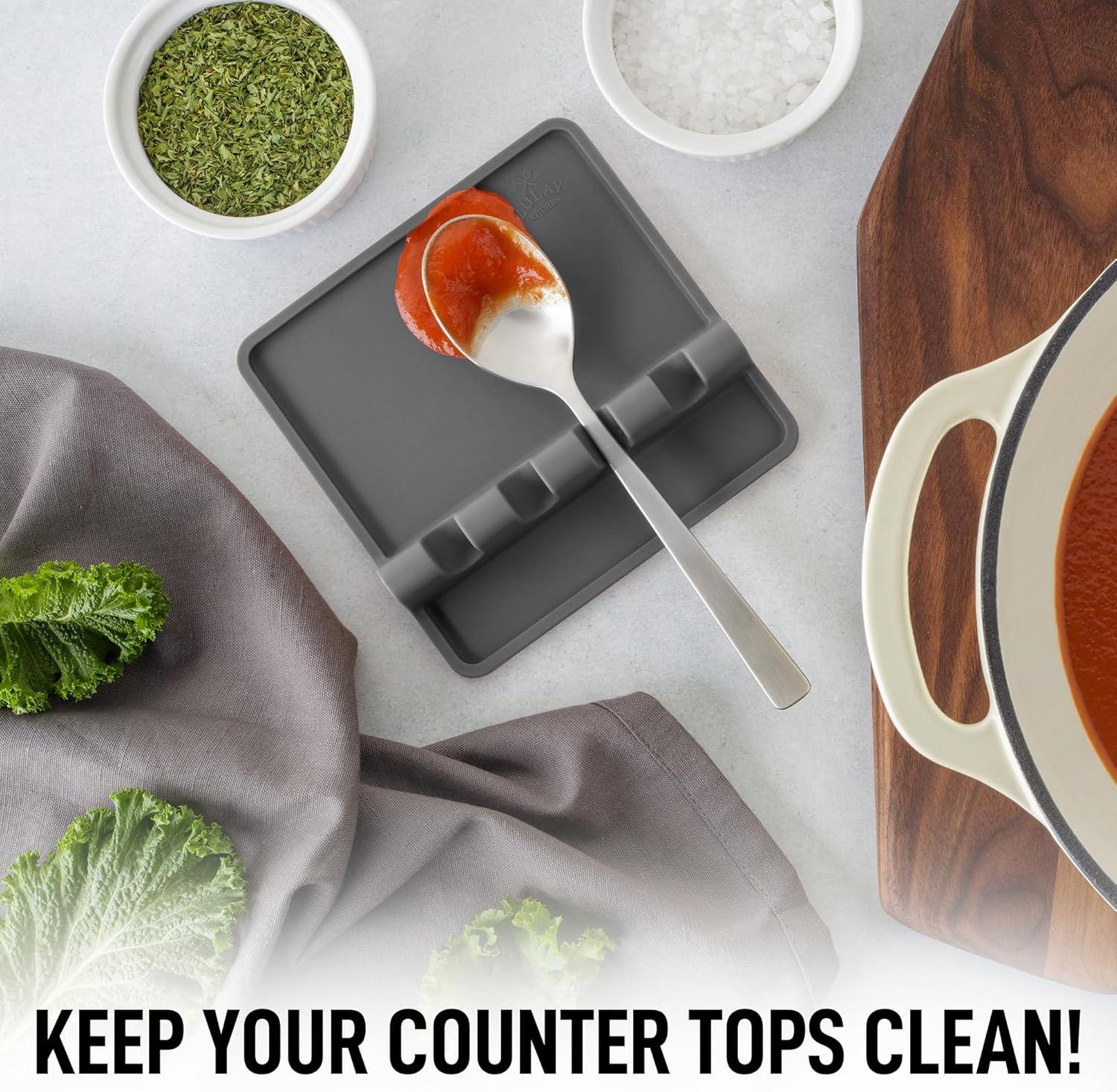 Zulay Silicone Utensil Rest with Drip Pad for Multiple Utensils BPA-Free Stove Top - Gray
