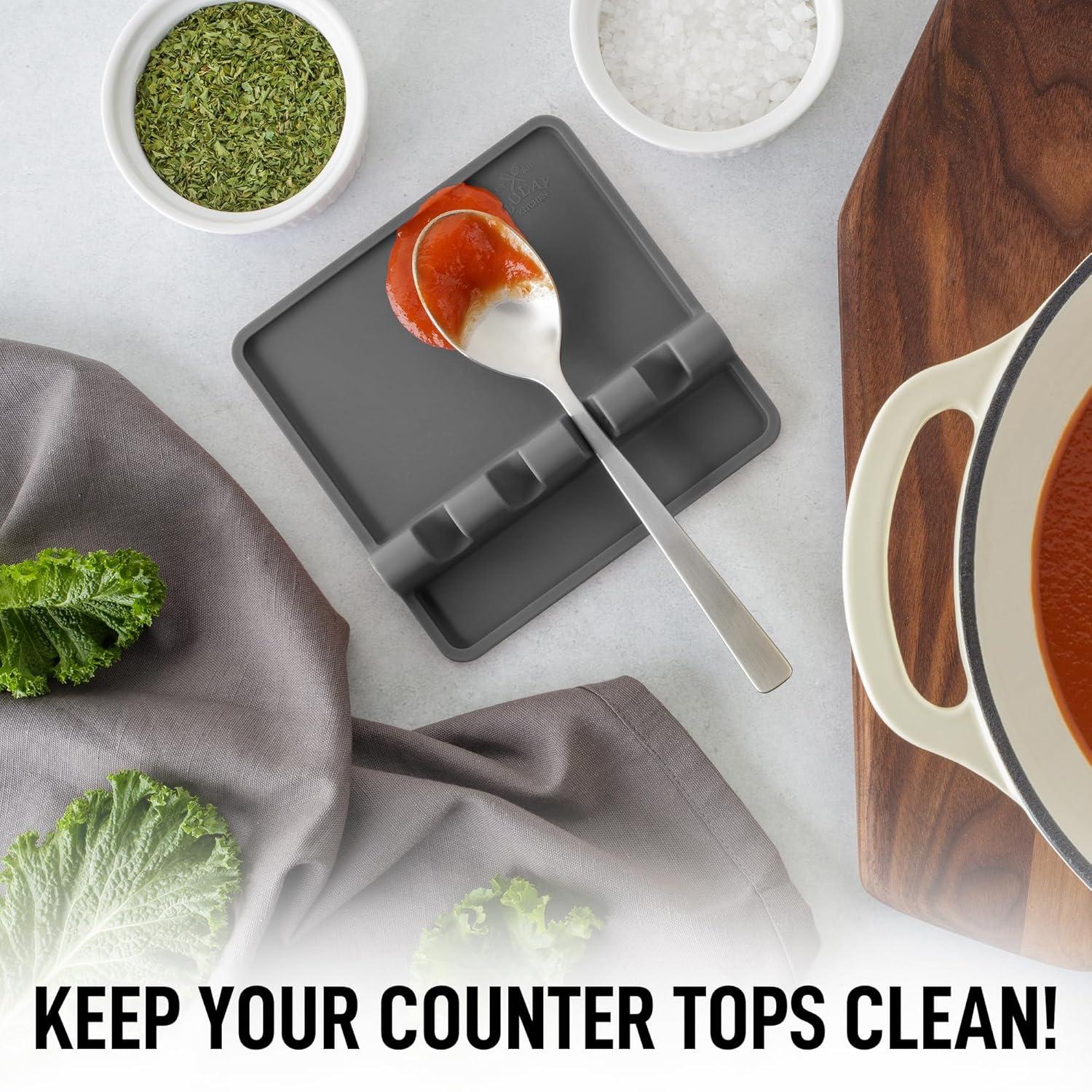 Zulay Silicone Utensil Rest with Drip Pad for Multiple Utensils BPA-Free Stove Top - Gray