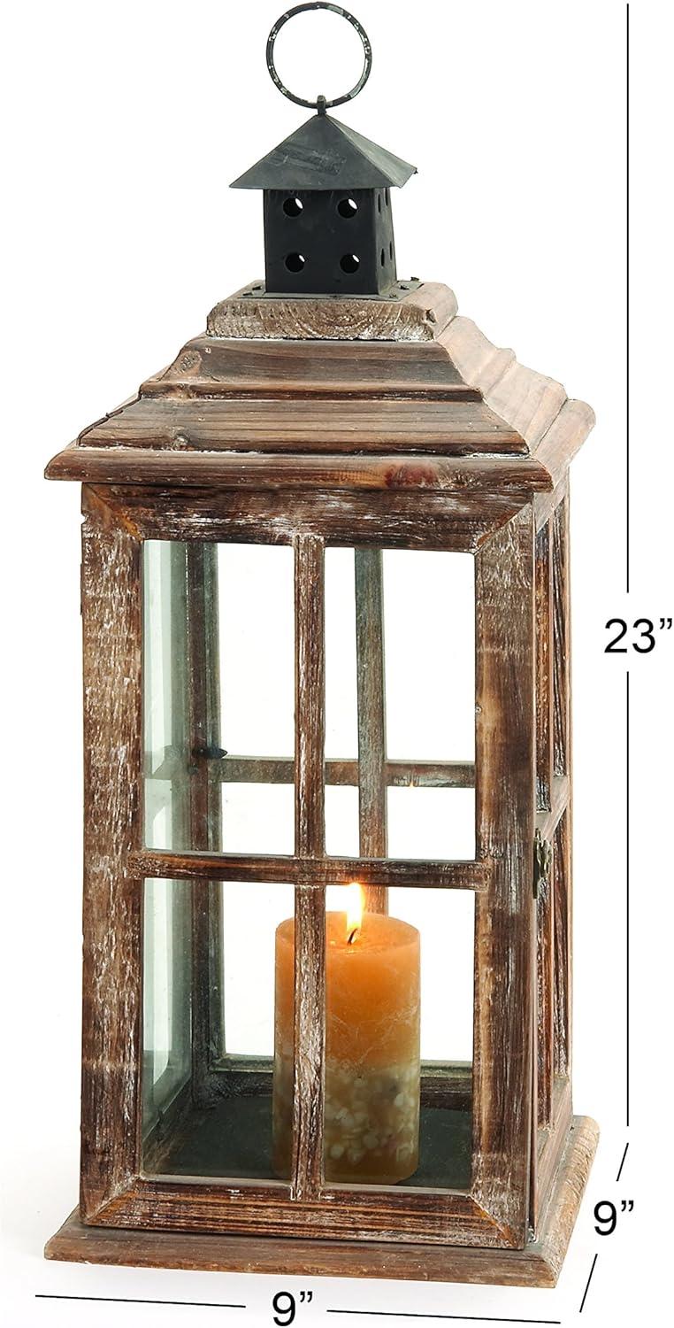 Brown Fir Wood and Glass Traditional Candle Lantern