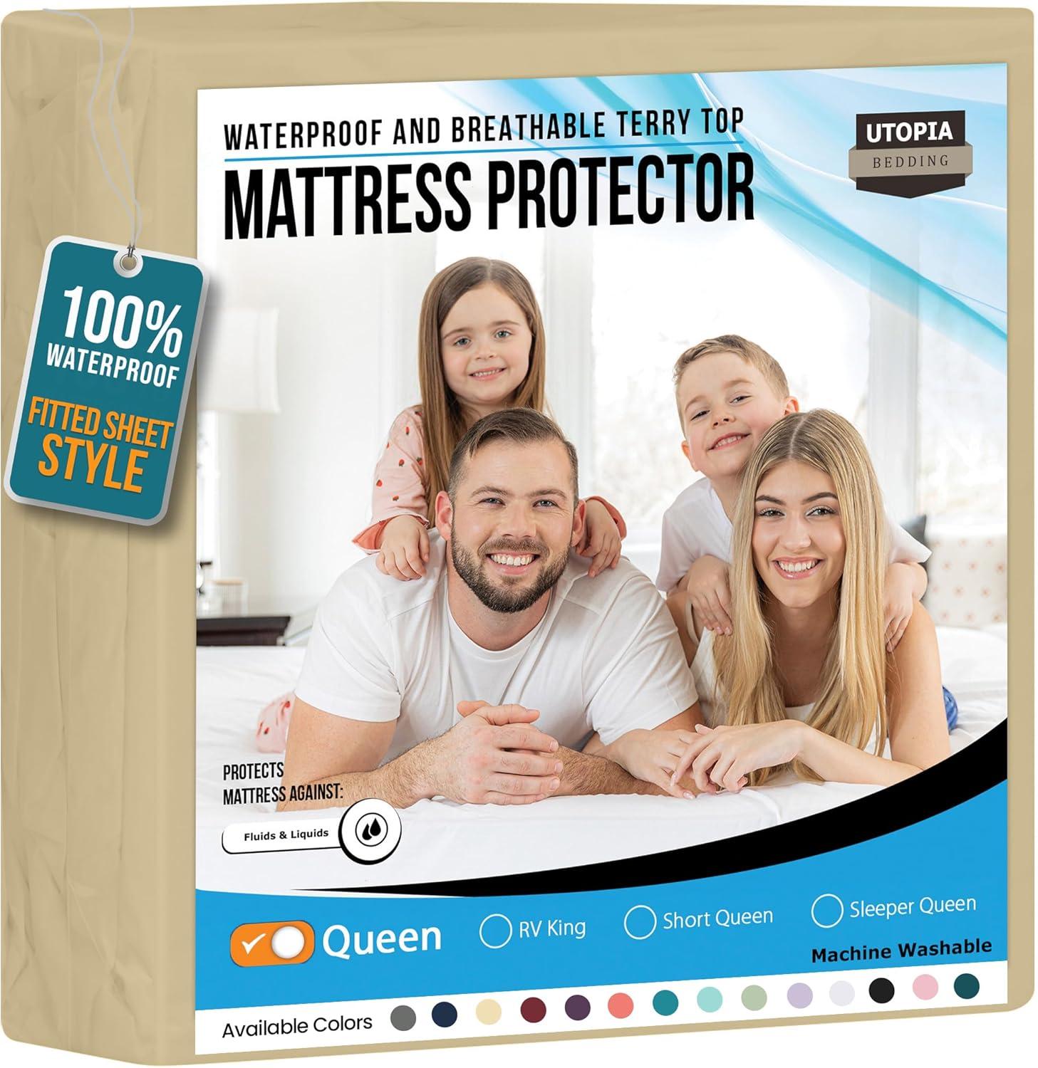 PEKUR Waterproof Mattress Protector – Fitted Sheet Style, Deep Pocket Cover Fits Up to 15 Inches, Washable & Breathable Mattress Topper