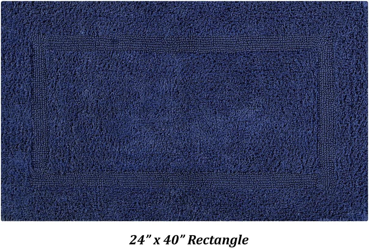 Navy Cotton Reversible Tufted Bath Mat Rug 24" x 40"