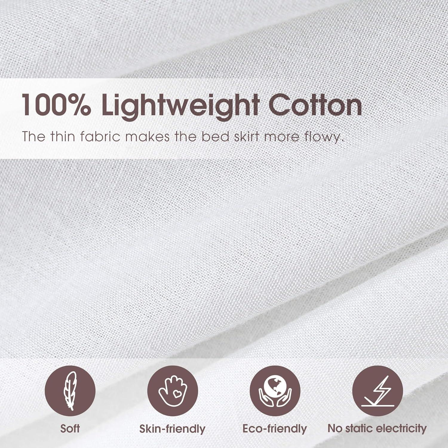 100% Lightweight Cotton Bed Skirt, Full Size 18" Drop, Crochet Edge, White Dust Ruffle, 3 Sides with Split Corners, French Romantic Style