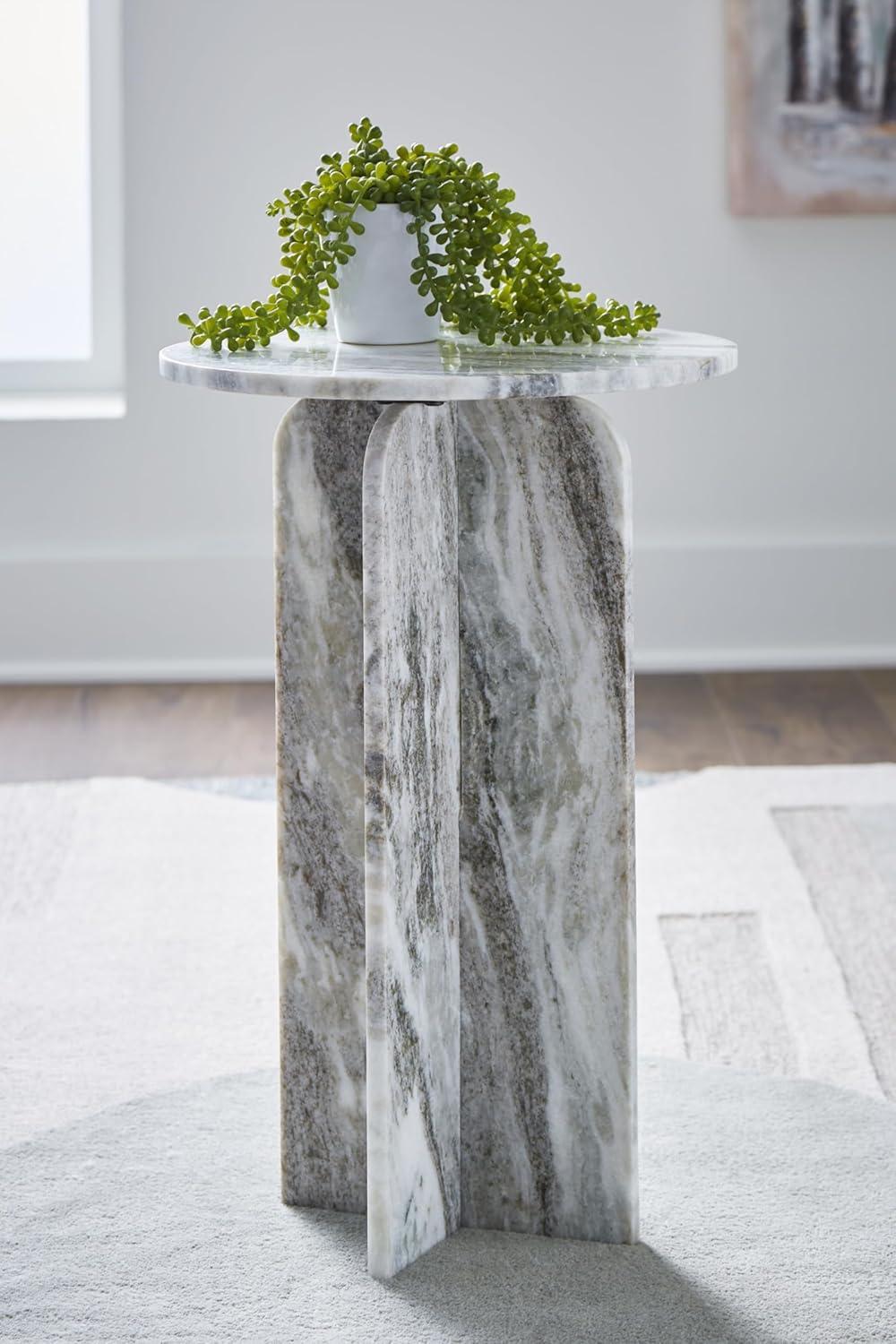 Gray Marble Round Contemporary Accent Table