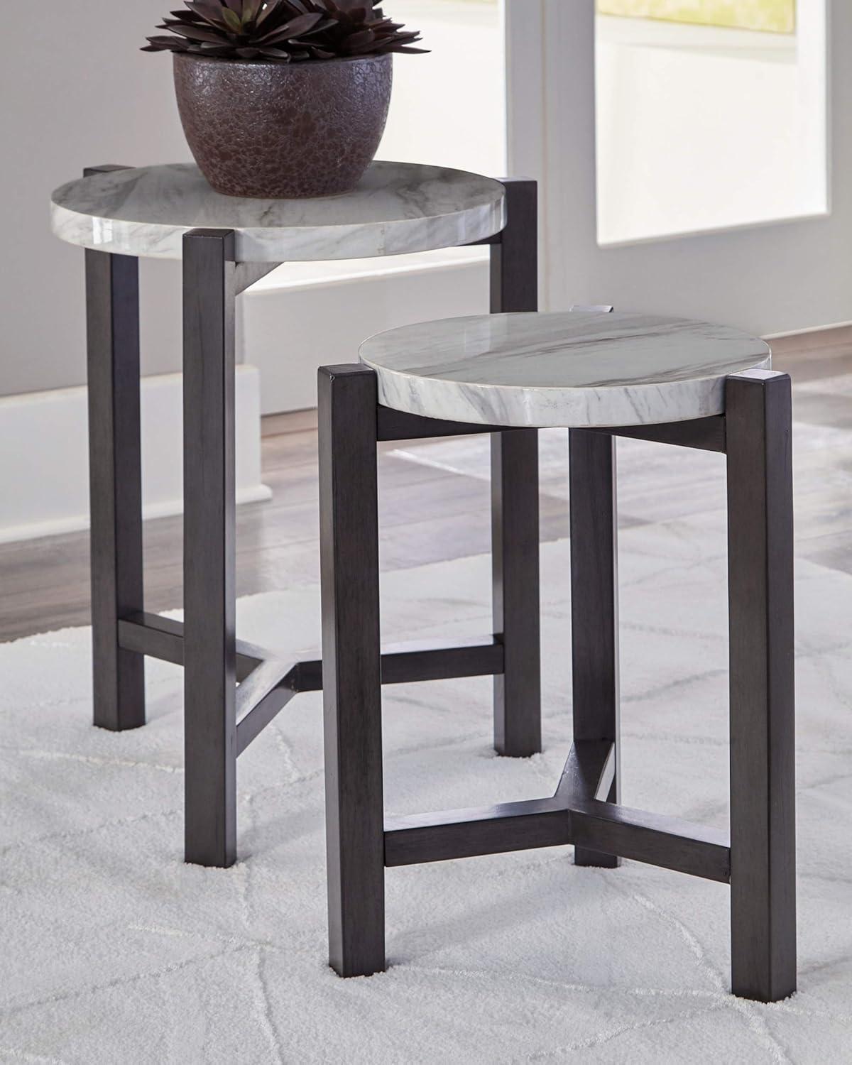 Gray and White Round Wood Transitional Accent Table