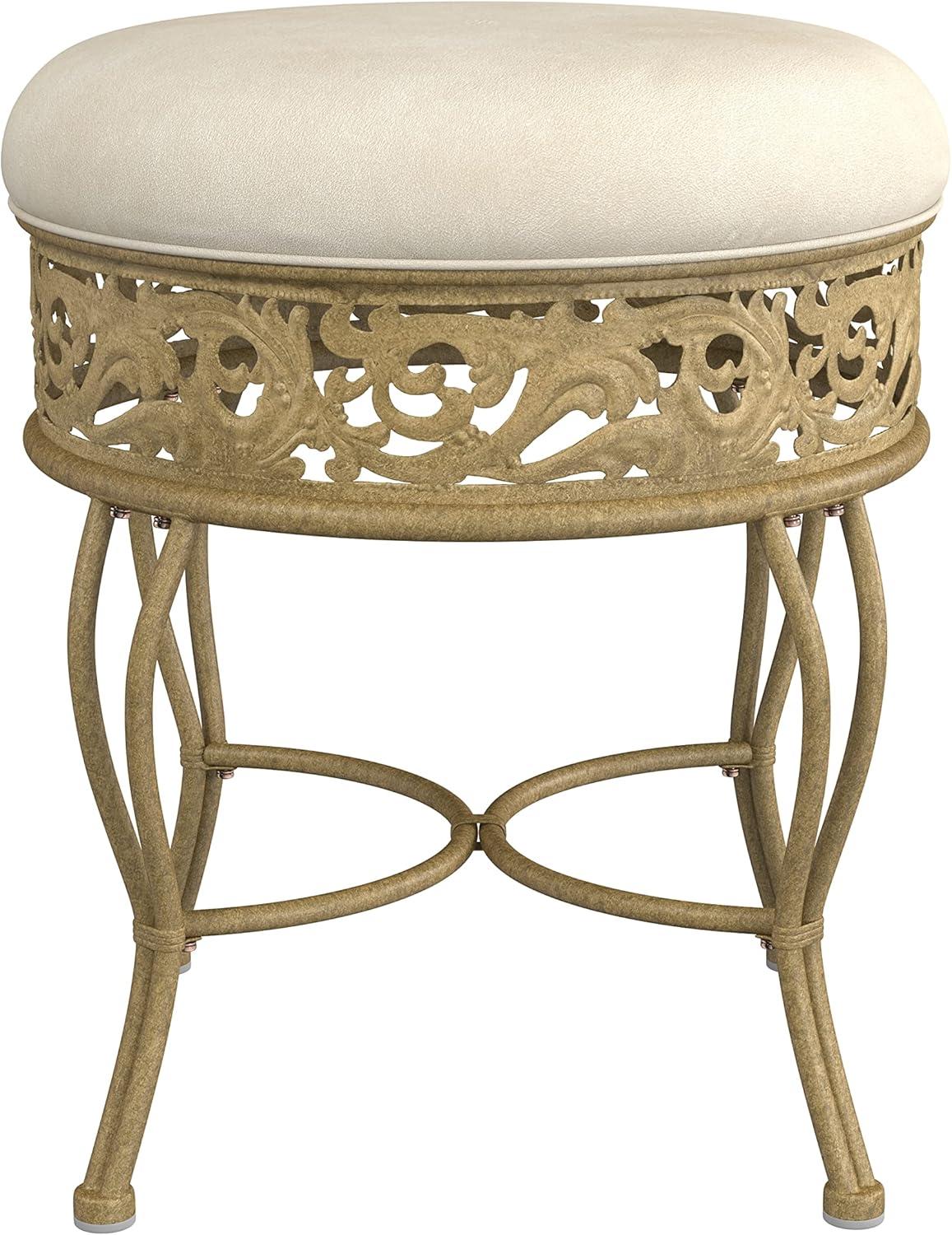 18.5" Villa III Upholstered Backless Metal Vanity Stool Beige - Hillsdale Furniture: Round Padded Seat, Makeup Bench
