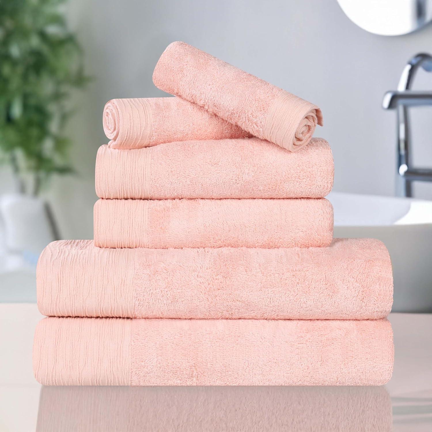 Superior Rayon from Bamboo Blend 6-Piece Towel Set, Luxury Quick Dry, Bathroom Essentials, Shower, Spa, Plush Soft Absorbent Towels, Includes 2 Bath, 2 Hand, 2 Washcloth/Face Towels, Pink