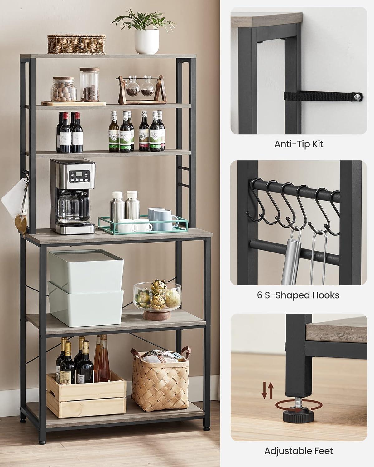 Greige and Black Adjustable 6-Tier Industrial Kitchen Rack