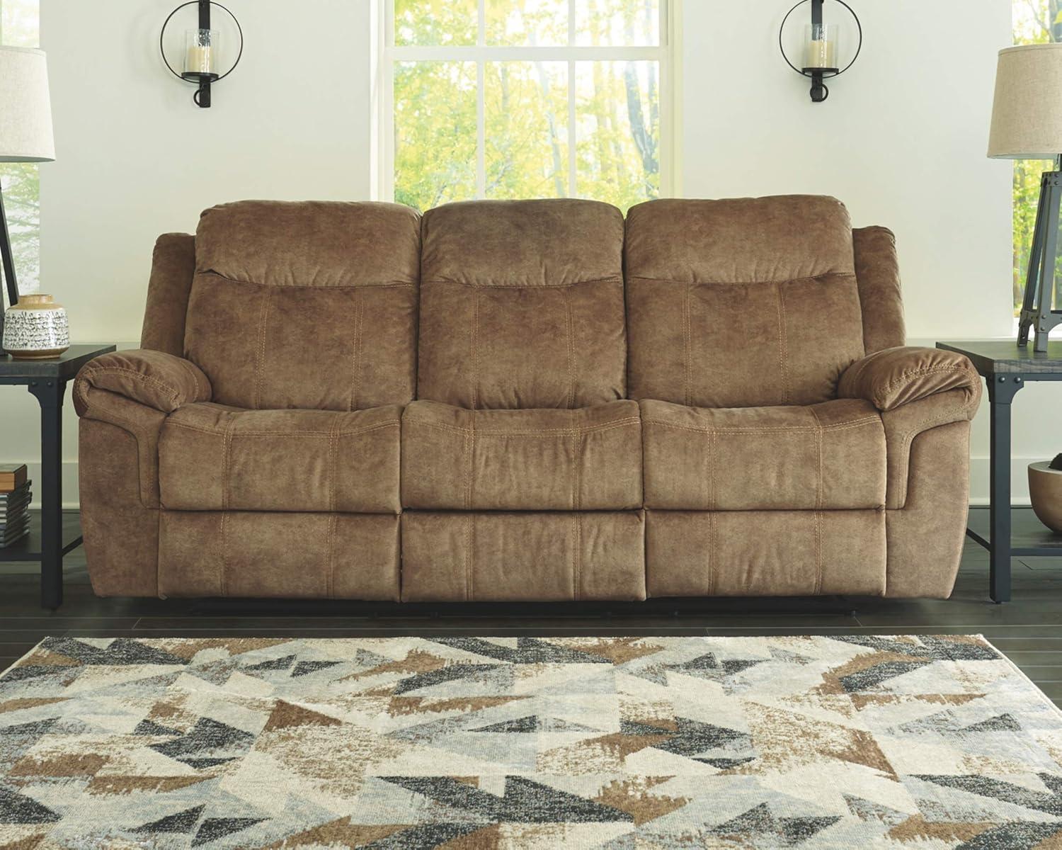 Nutmeg Brown Velvet Manual Reclining Sofa with Cup Holders