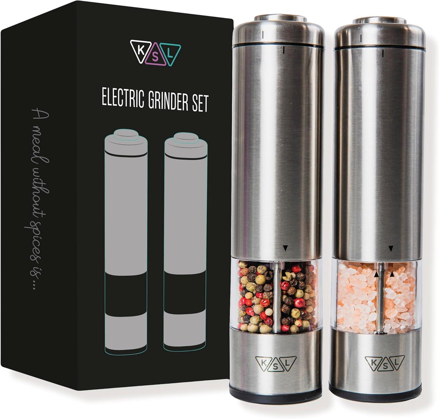 Stainless Steel Electric Salt and Pepper Grinder Set with LED Light