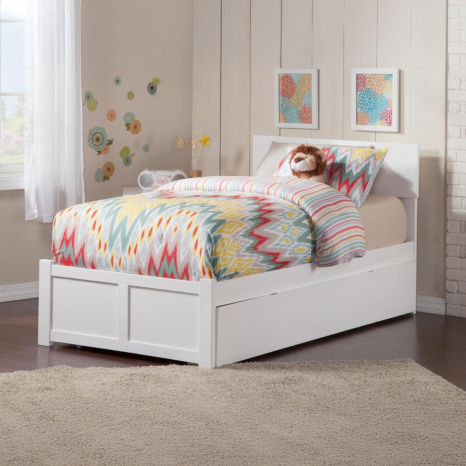 Orlando Twin Extra Long Bed with Footboard and Twin Extra Long Trundle in White
