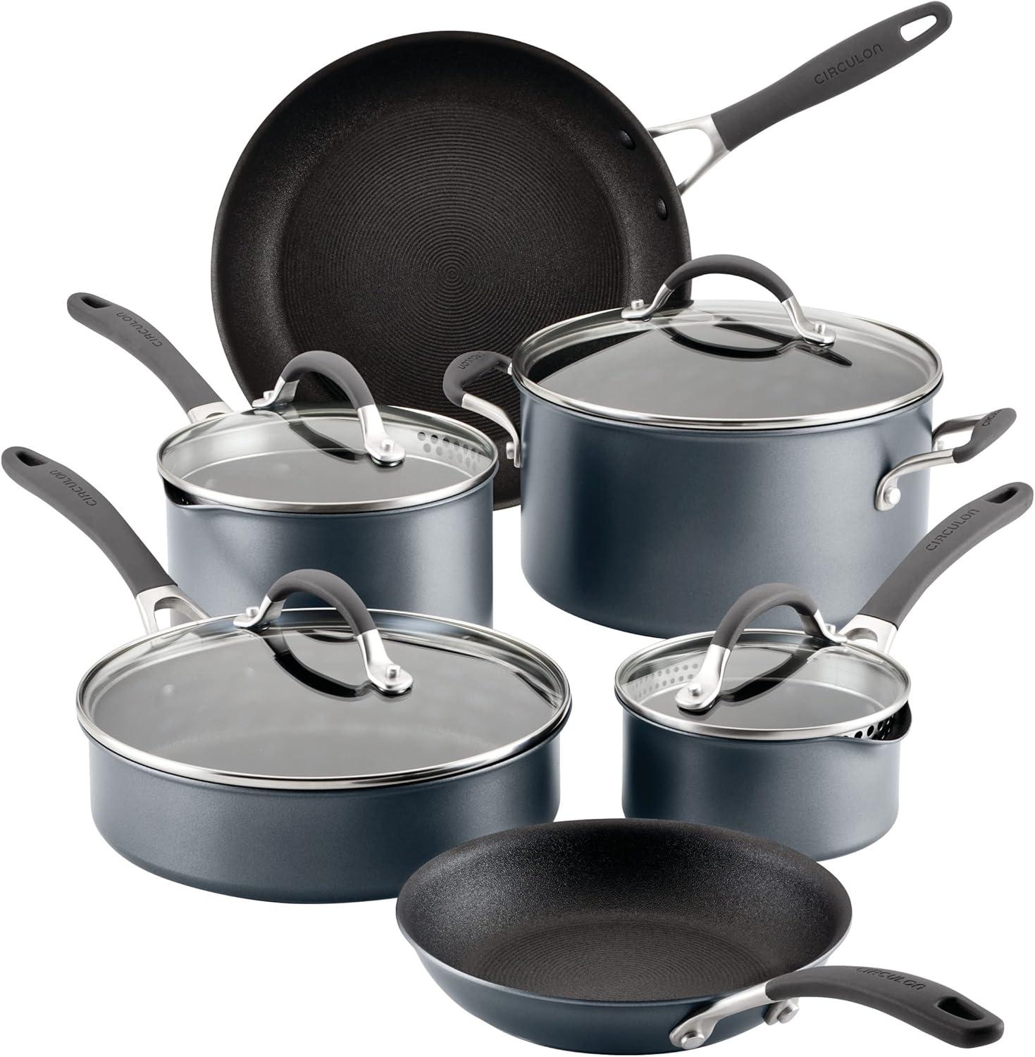 Circulon Circulon ScratchDefense with ScratchDefense Nonstick Induction Pots and Pans Cookware Set, 10 Piece, Graphite
