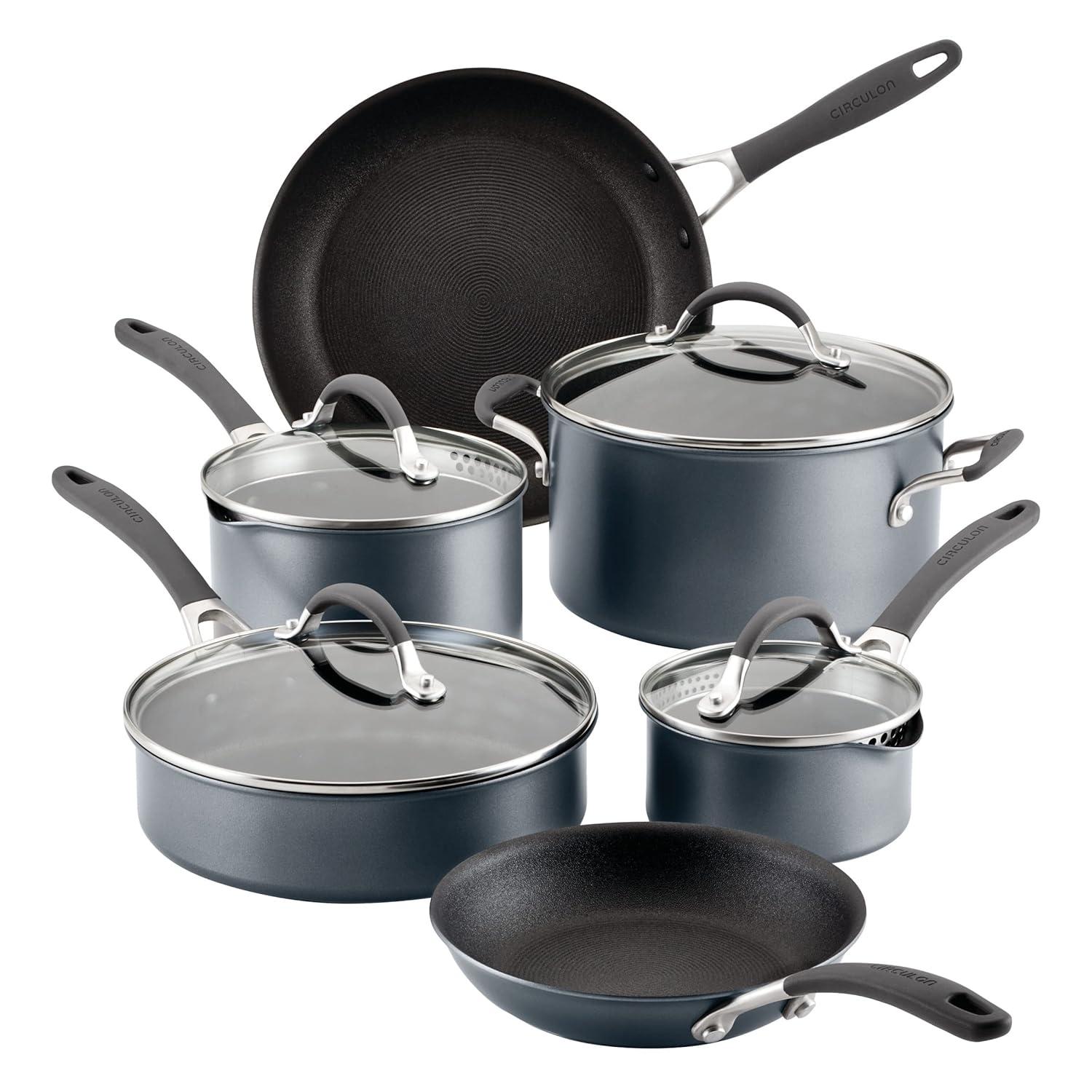 Circulon Circulon ScratchDefense with ScratchDefense Nonstick Induction Pots and Pans Cookware Set, 10 Piece, Graphite
