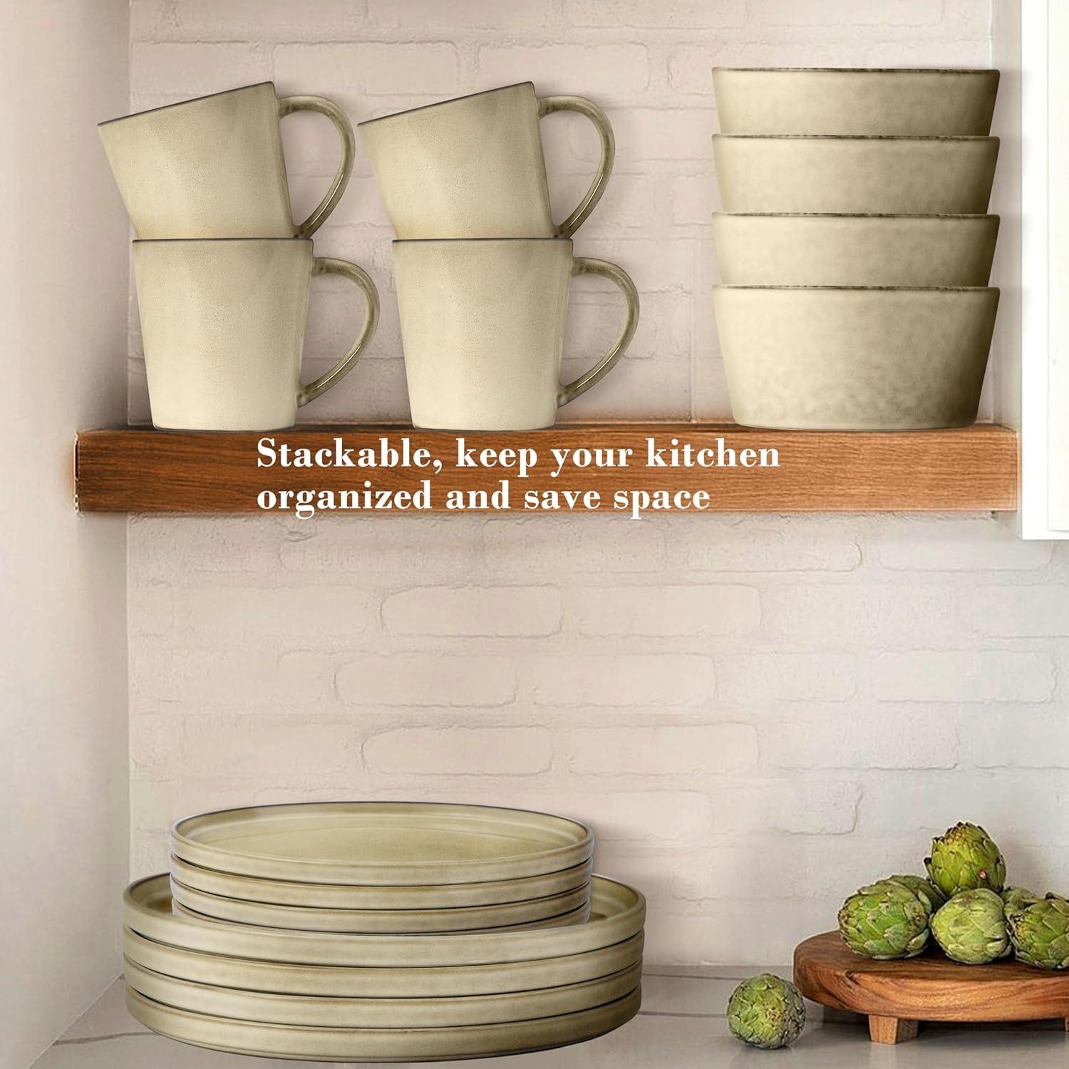 16-Piece Beige Ceramic Dinnerware Set for 4