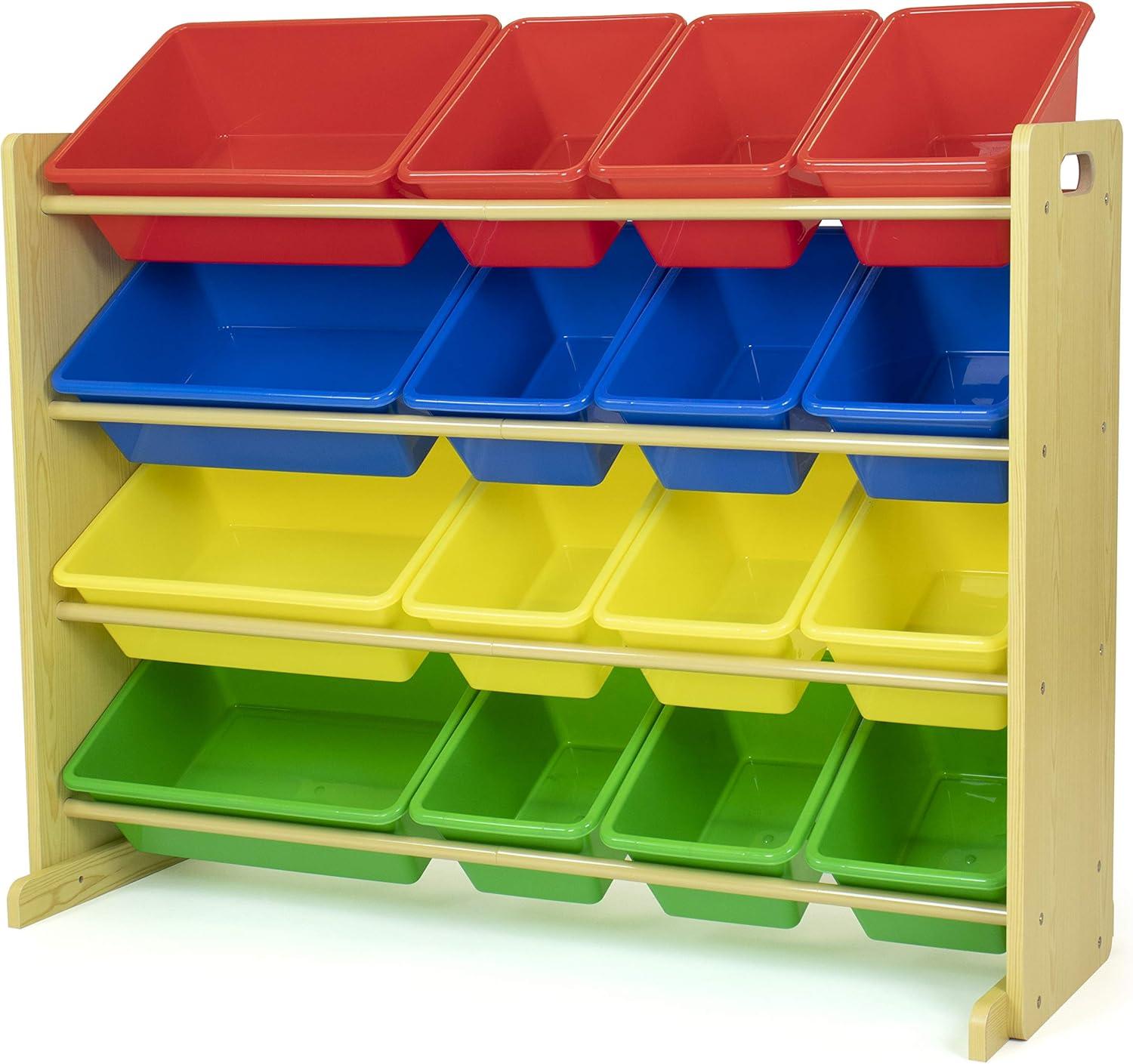 Humble Crew Primary Supersized Toy Storage Organizer with 16 Plastic Storage Bins, Natural/Primary