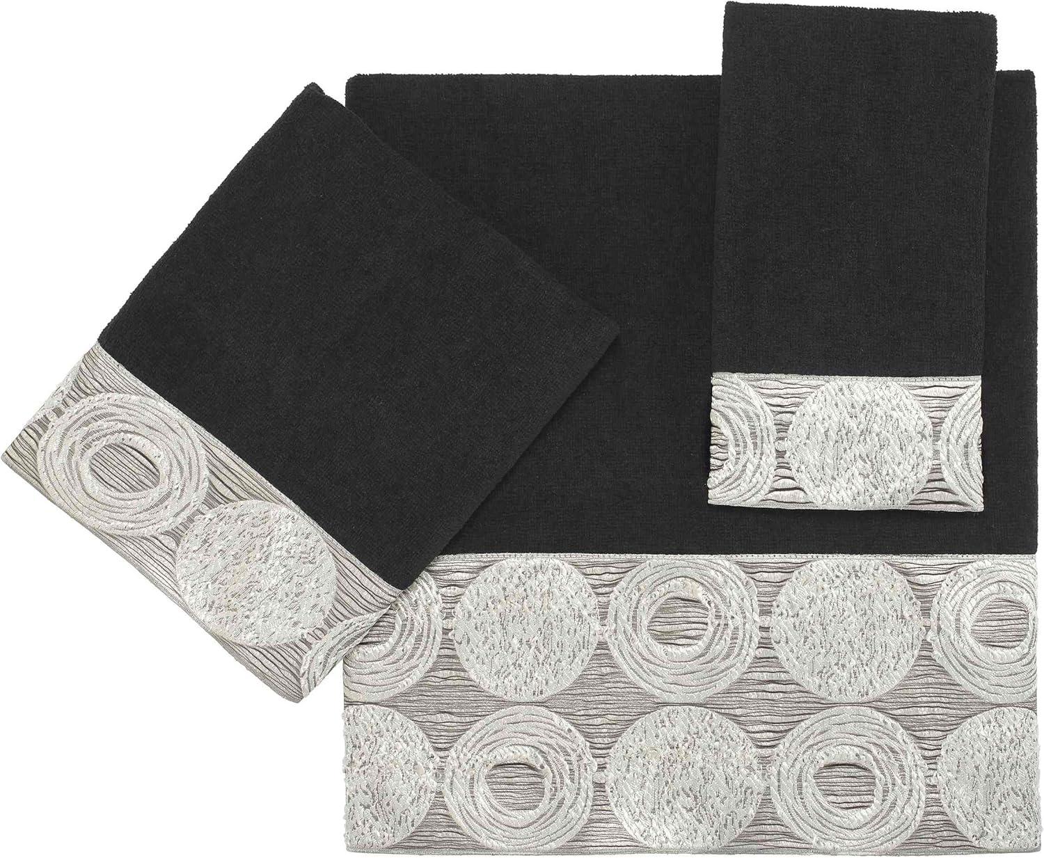 Black Cotton Bath Towel with Metallic Jacquard Border