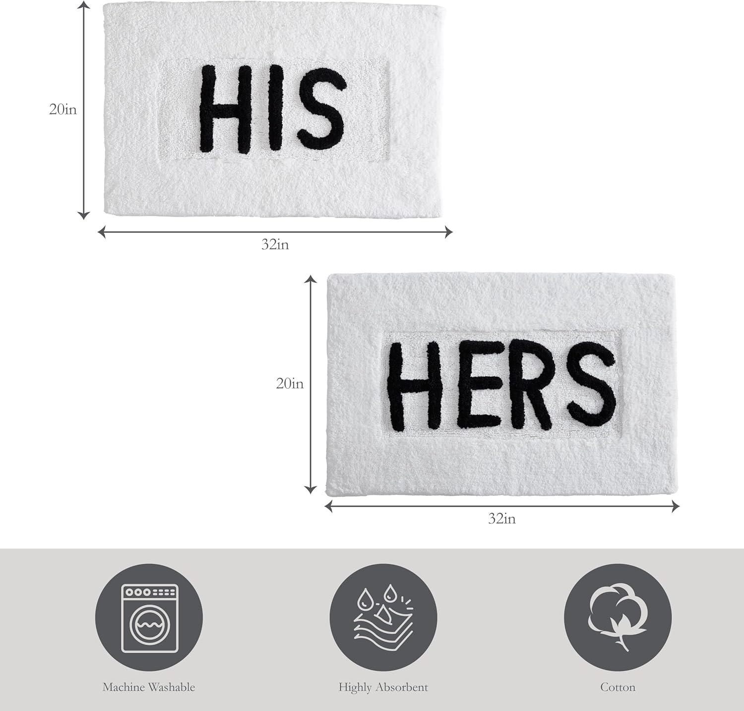 White Cotton His & Hers Bath Rug Set