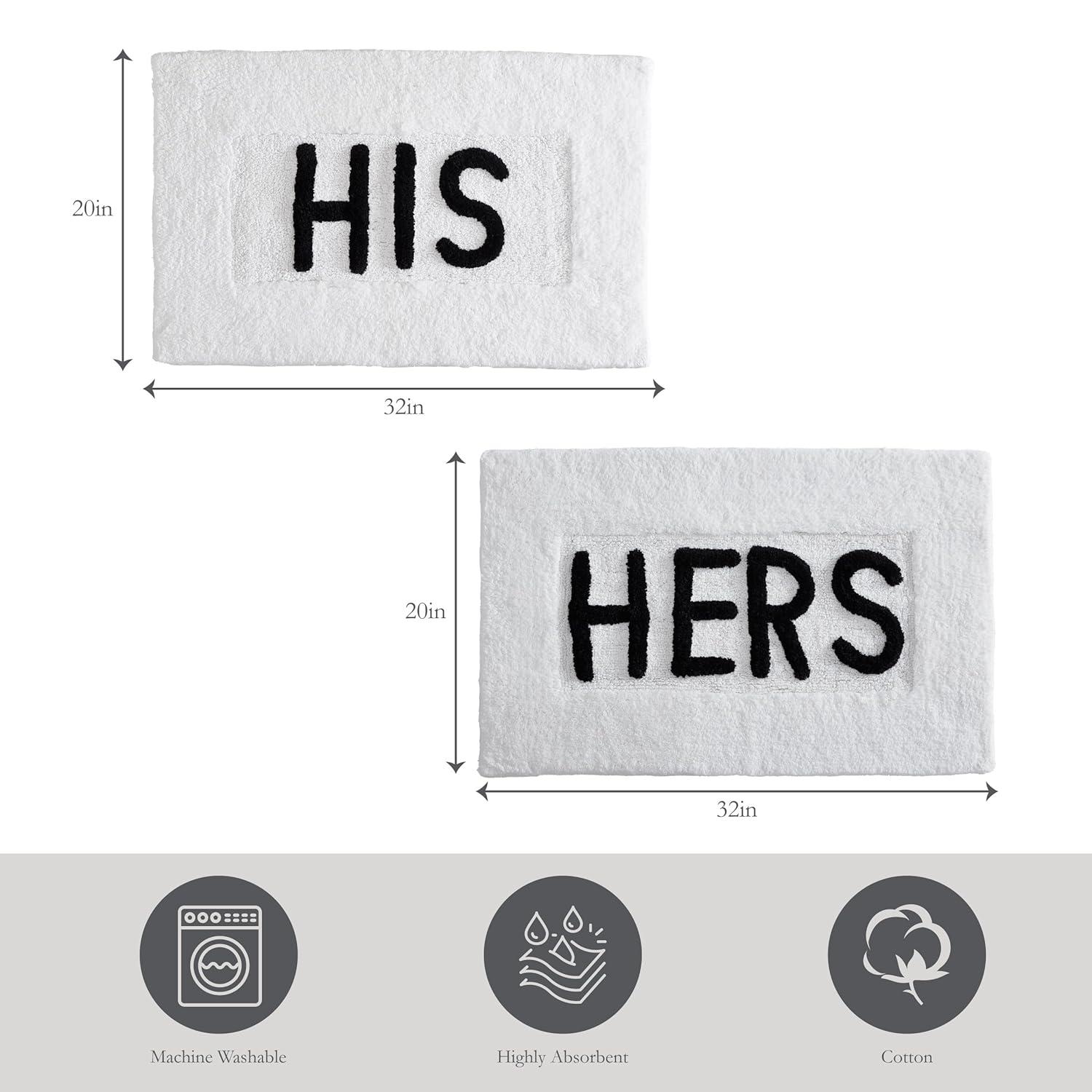 White Cotton His & Hers Bath Rug Set