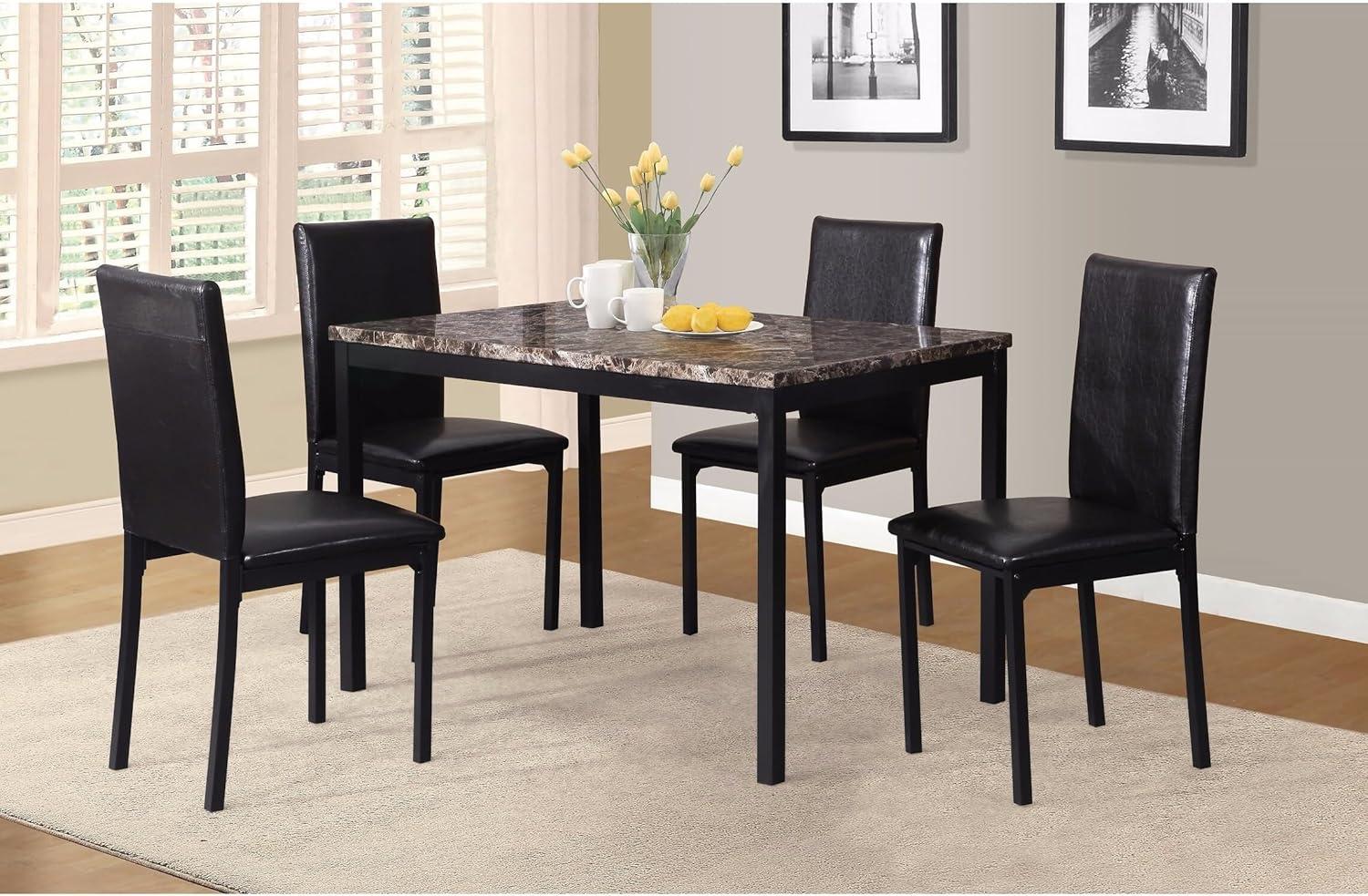 Contemporary Rectangular Faux Marble Dining Table with Black Metal Legs