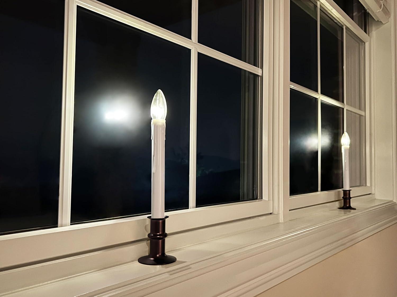 612 Vermont Ultra-Bright LED Christmas Window Candles with Timer, Battery Operated, Metal Base (Antique Bronze)