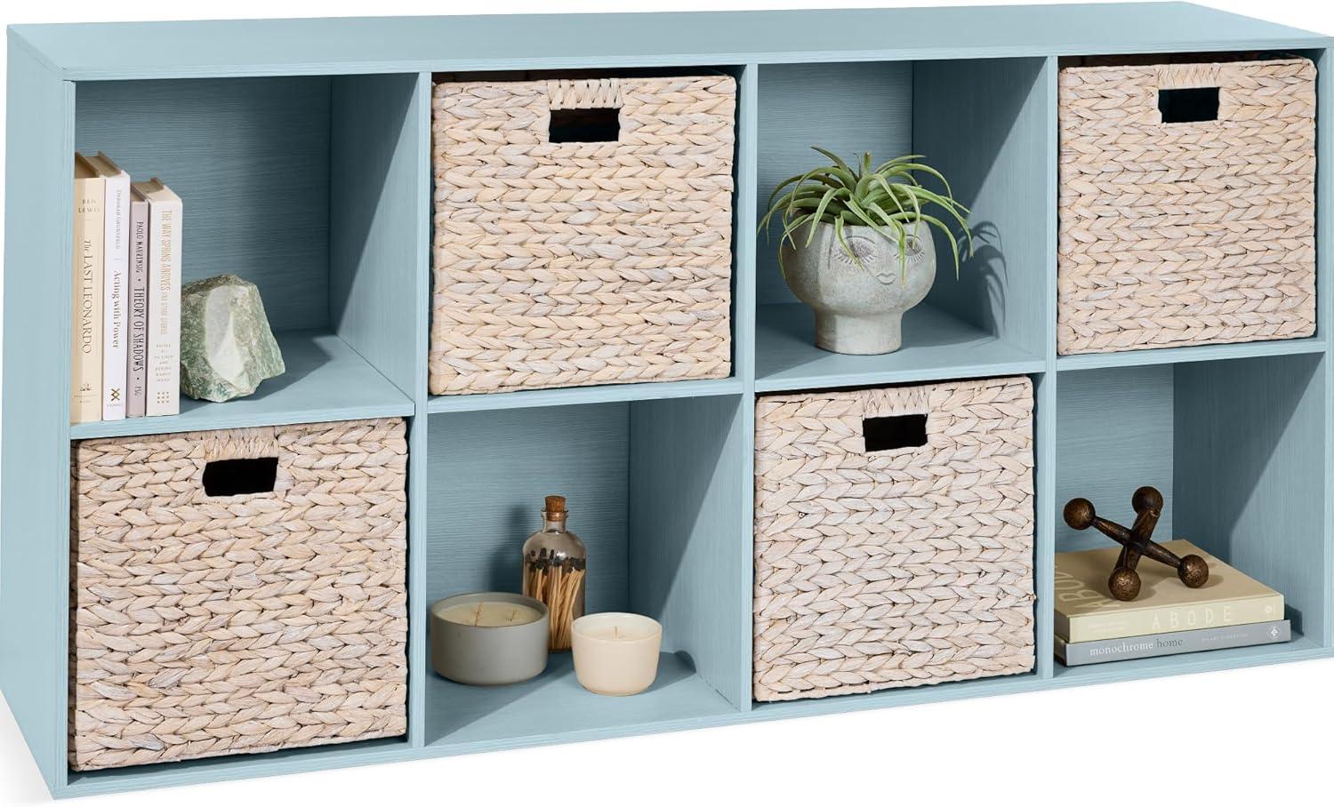 Best Choice Products 8-Cube Bookshelf, 13.5in Display Storage System, Organizer w/ Removable Back Panels - Light Blue