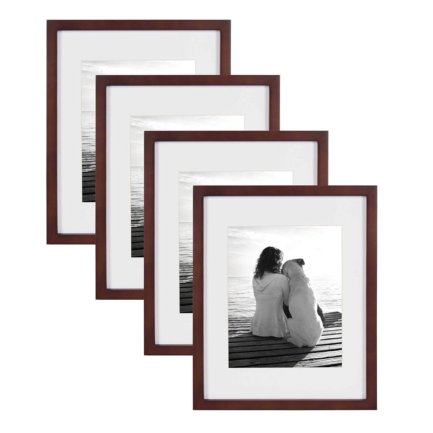 DesignOvation Gallery Rectangle Wood Wall Frame, 11x14 matted to 8x10, Walnut Brown