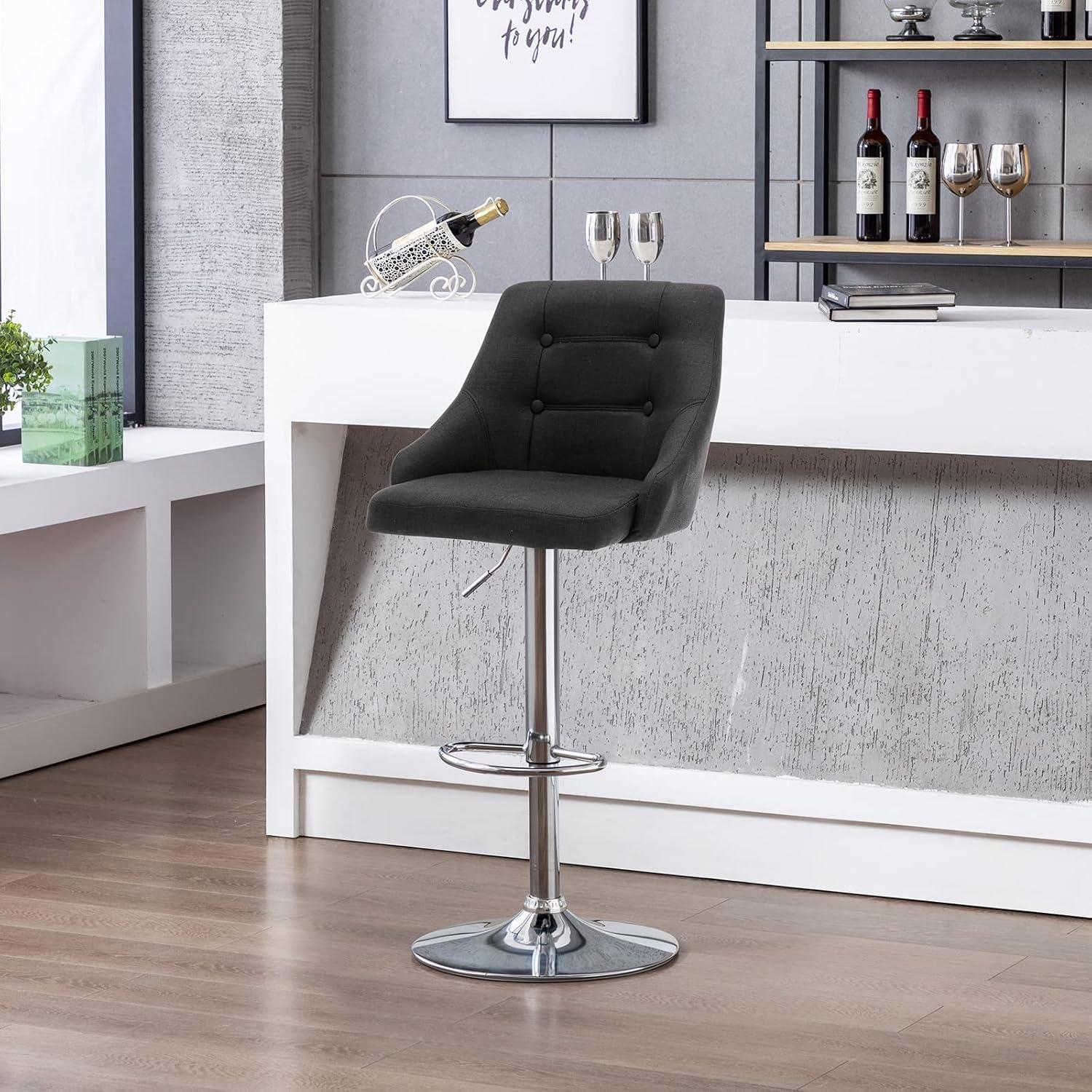 Brage Living Swivel Bar Stool with Back, Adjustable Fabric Tufted Barstool, Upholstered Counter Height Airlift Bar Chair for Kitchen Dining Cafe (Black)